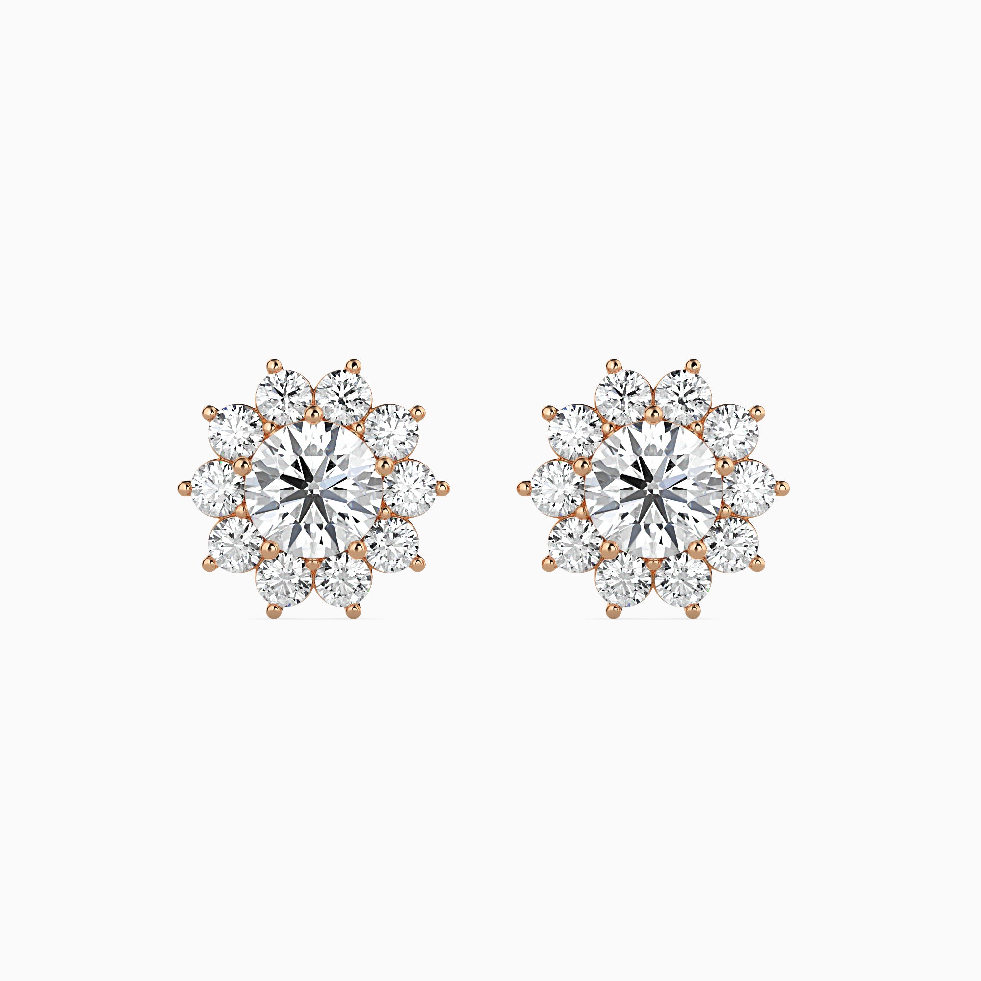 14K Gold Flower Halo Lab-Grown Diamond Stud Earrings | Sustainable Cluster Studs