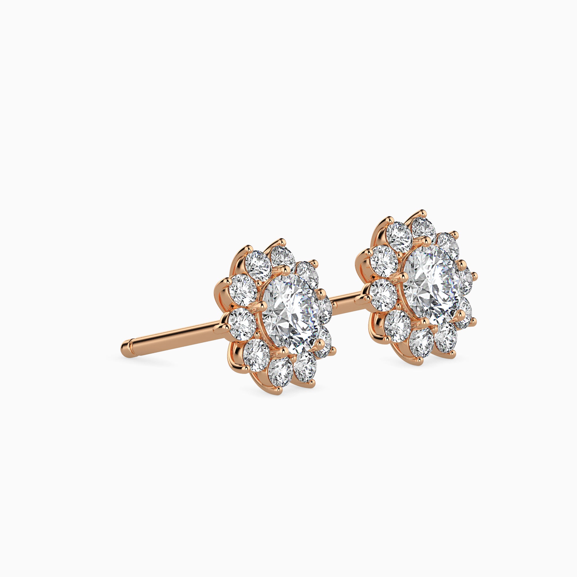 14K Gold Flower Halo Lab-Grown Diamond Stud Earrings | Sustainable Cluster Studs