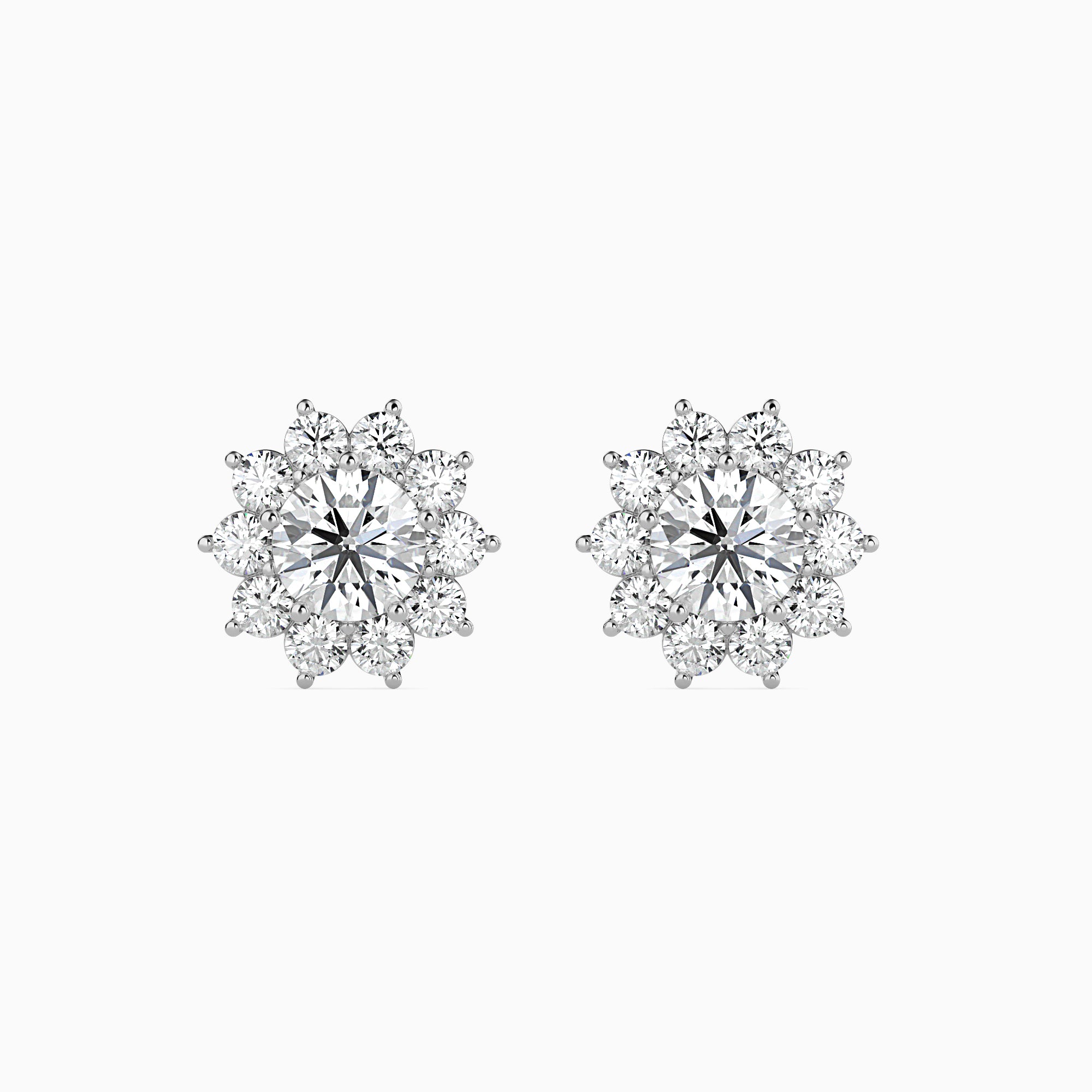 14K Gold Flower Halo Lab-Grown Diamond Stud Earrings | Sustainable Cluster Studs