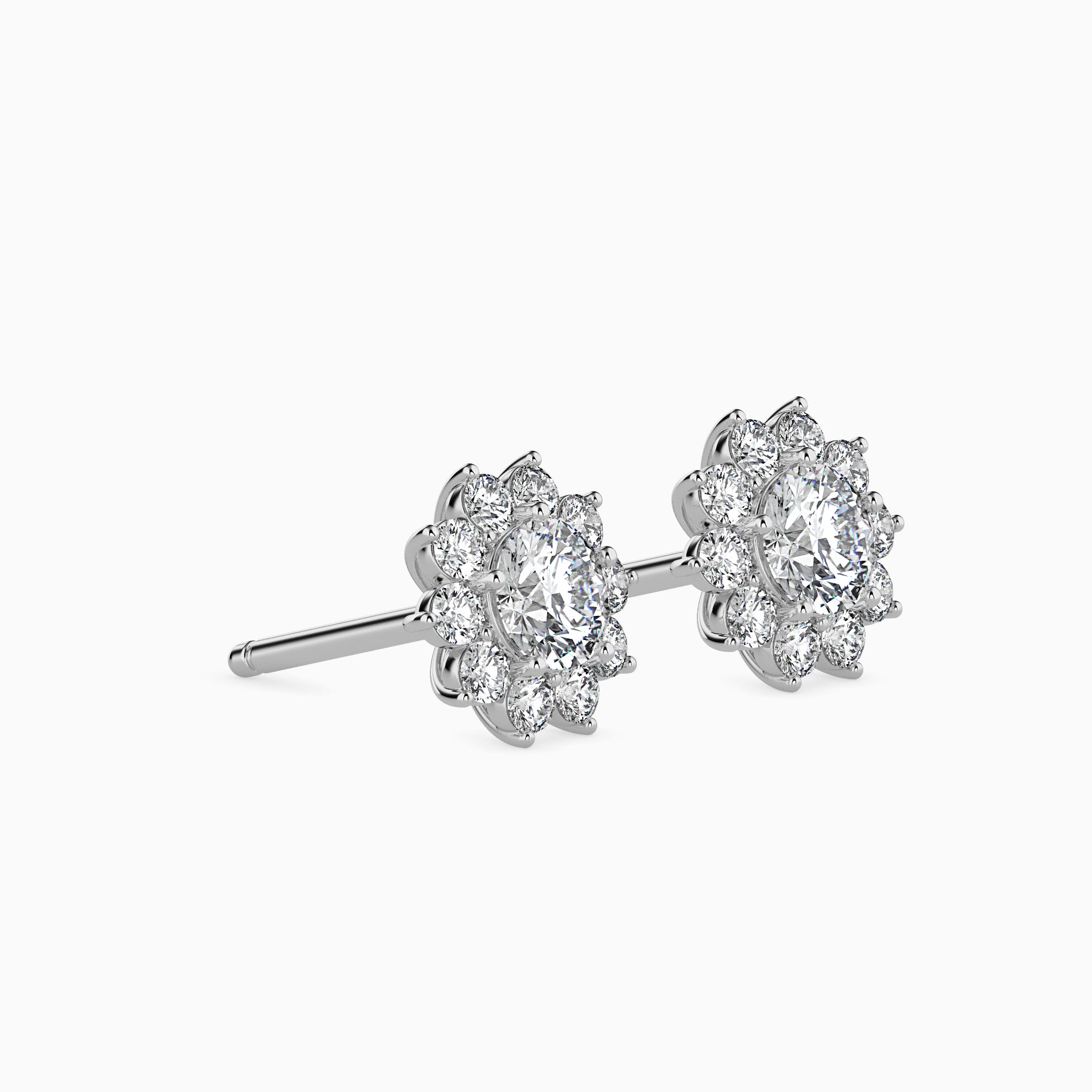 14K Gold Flower Halo Lab-Grown Diamond Stud Earrings | Sustainable Cluster Studs
