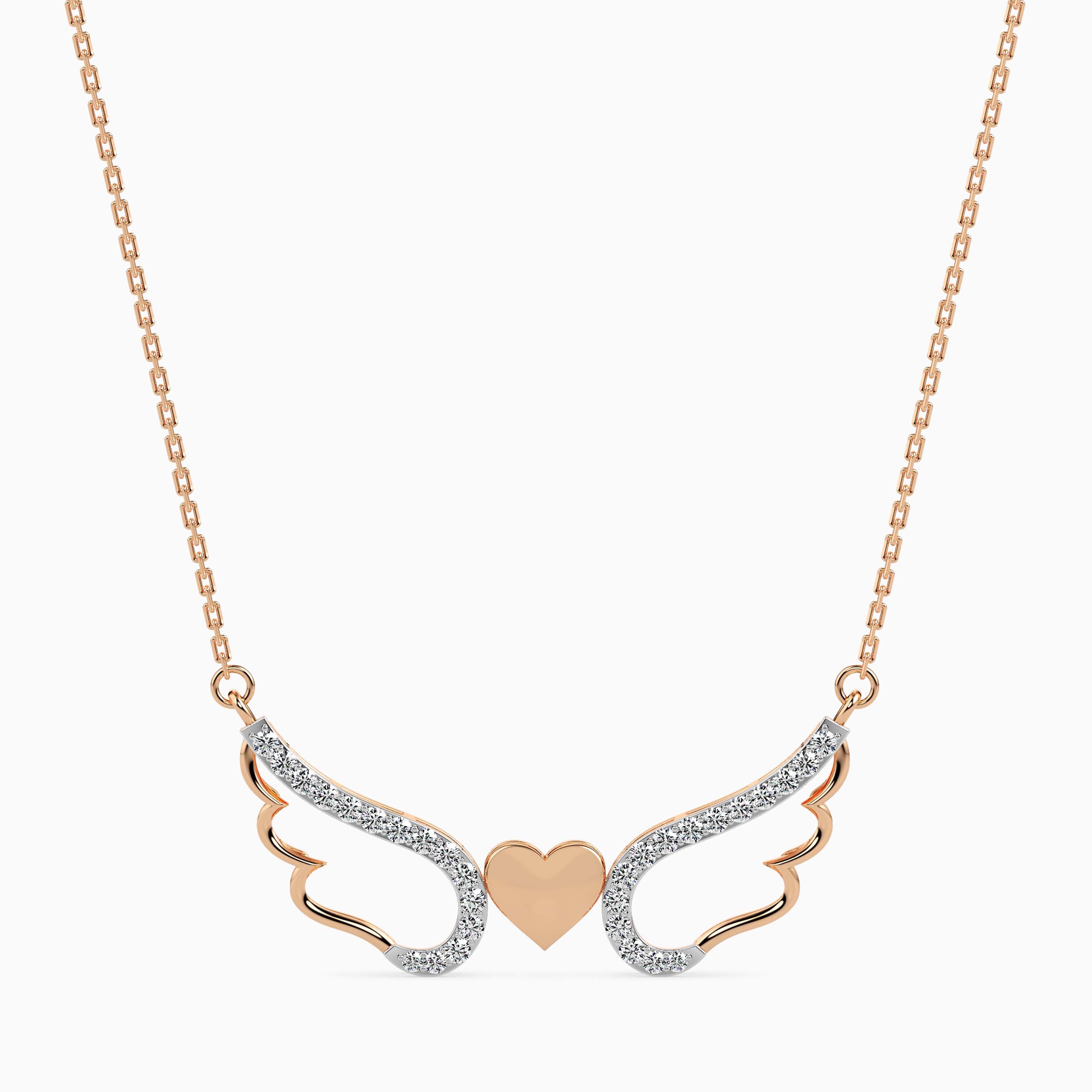 14k Gold Angel Wings Heart Necklace | Meaningful Protection Pendant