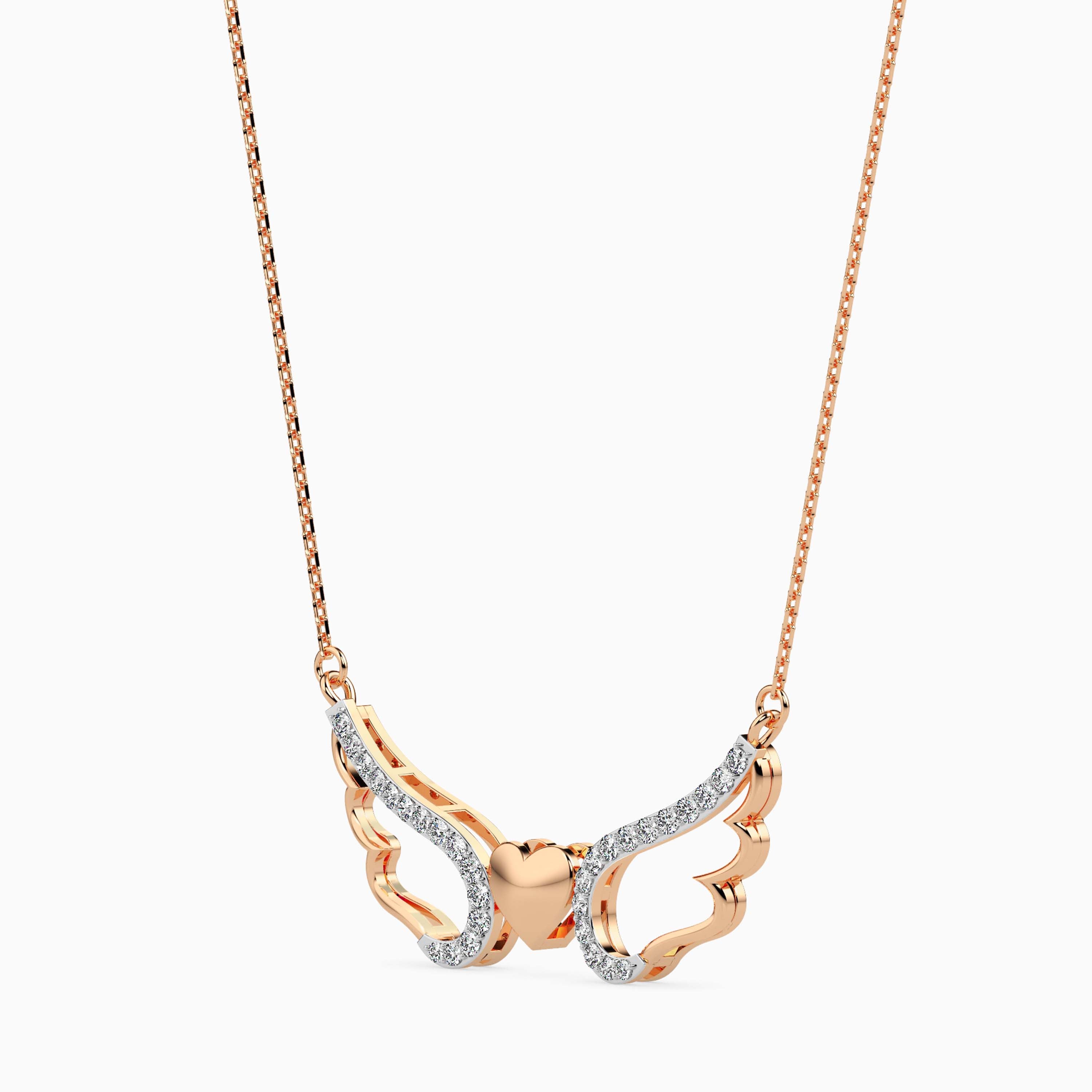 14k Gold Angel Wings Heart Necklace | Meaningful Protection Pendant