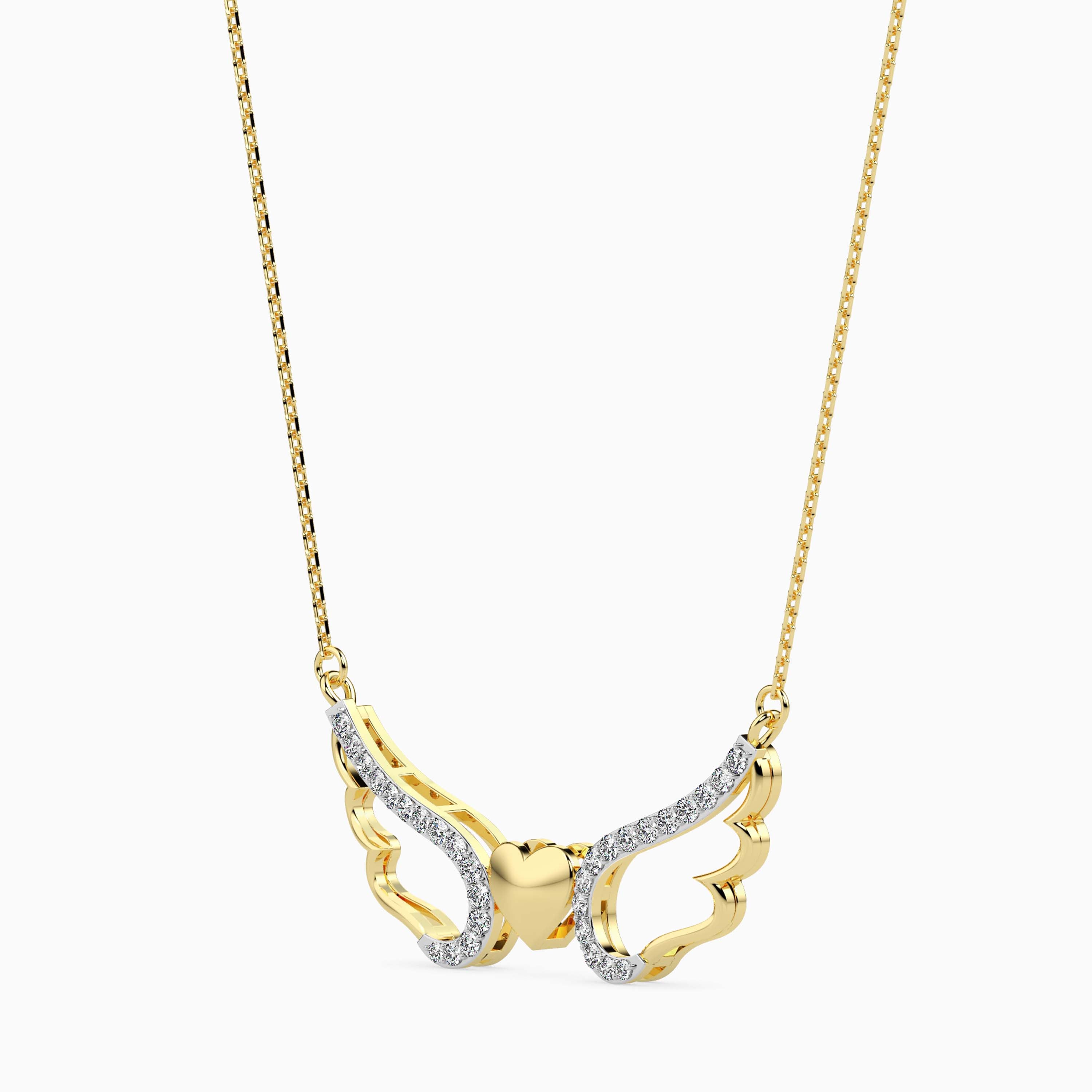 14k Gold Angel Wings Heart Necklace | Meaningful Protection Pendant