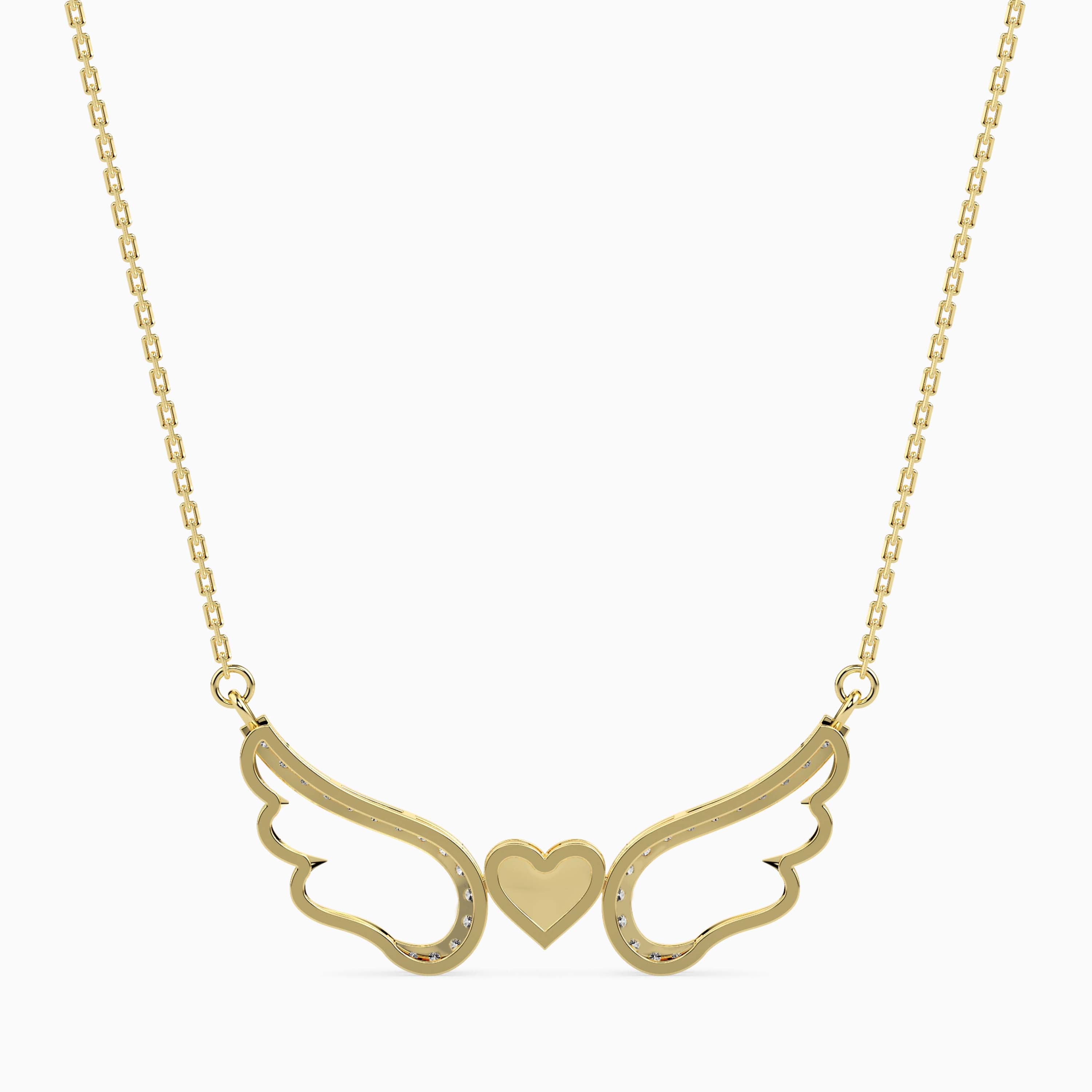 14k Gold Angel Wings Heart Necklace | Meaningful Protection Pendant