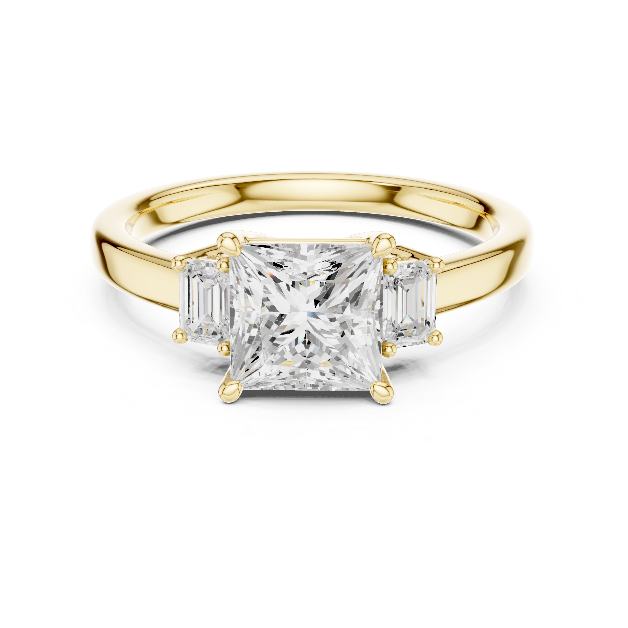 Three-stone princess and emerald cut lab diamond ring
