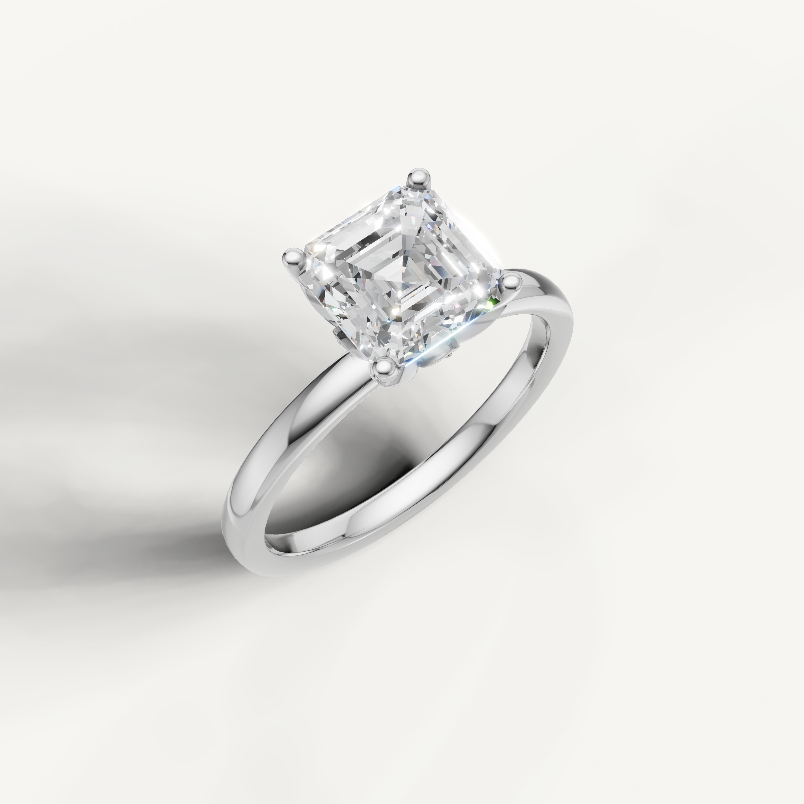 IGI certified asscher cut lab diamond ring simple band white gold front view