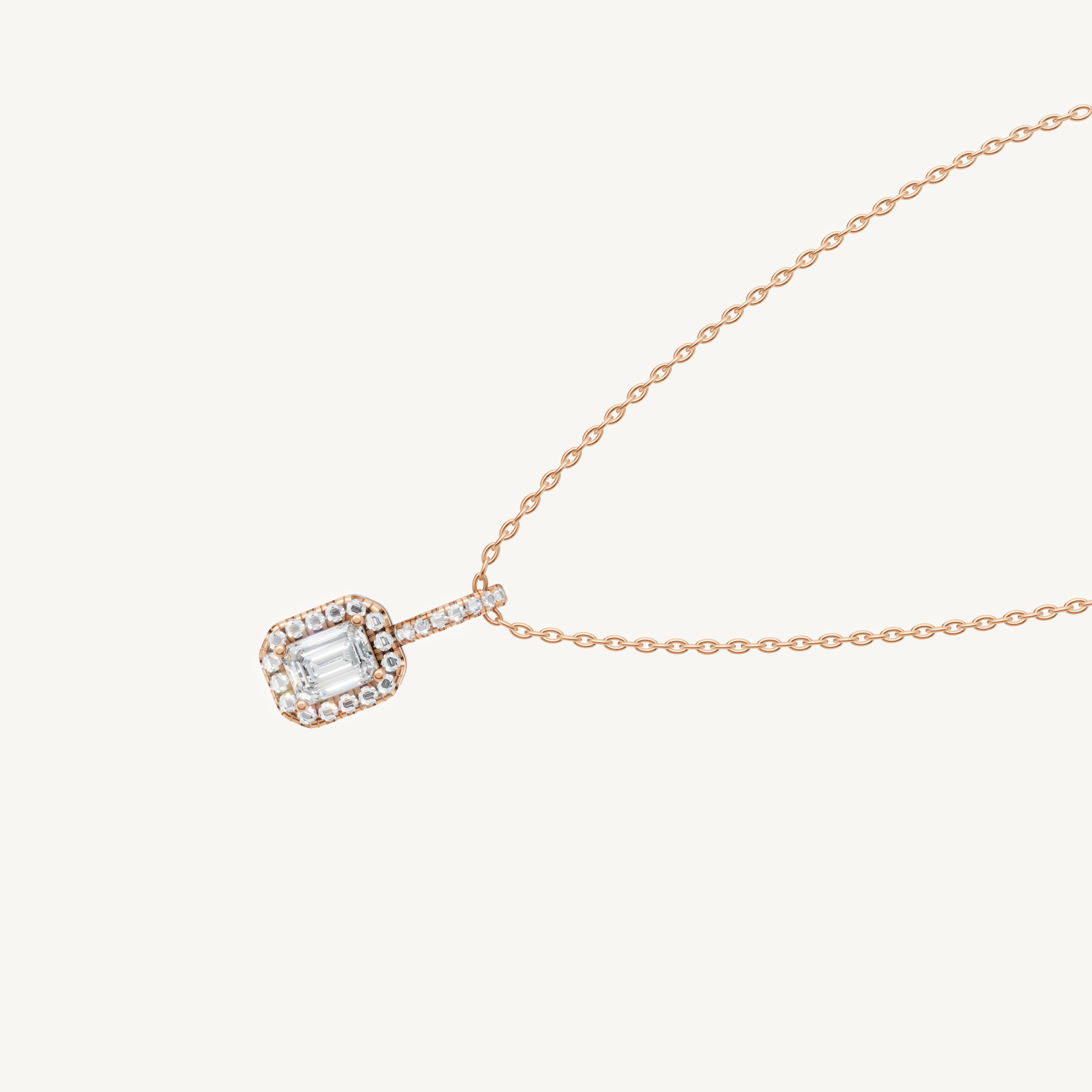 Elegant Emerald Shape Lab Diamond Halo Pendant Necklace by Raul Diamonds