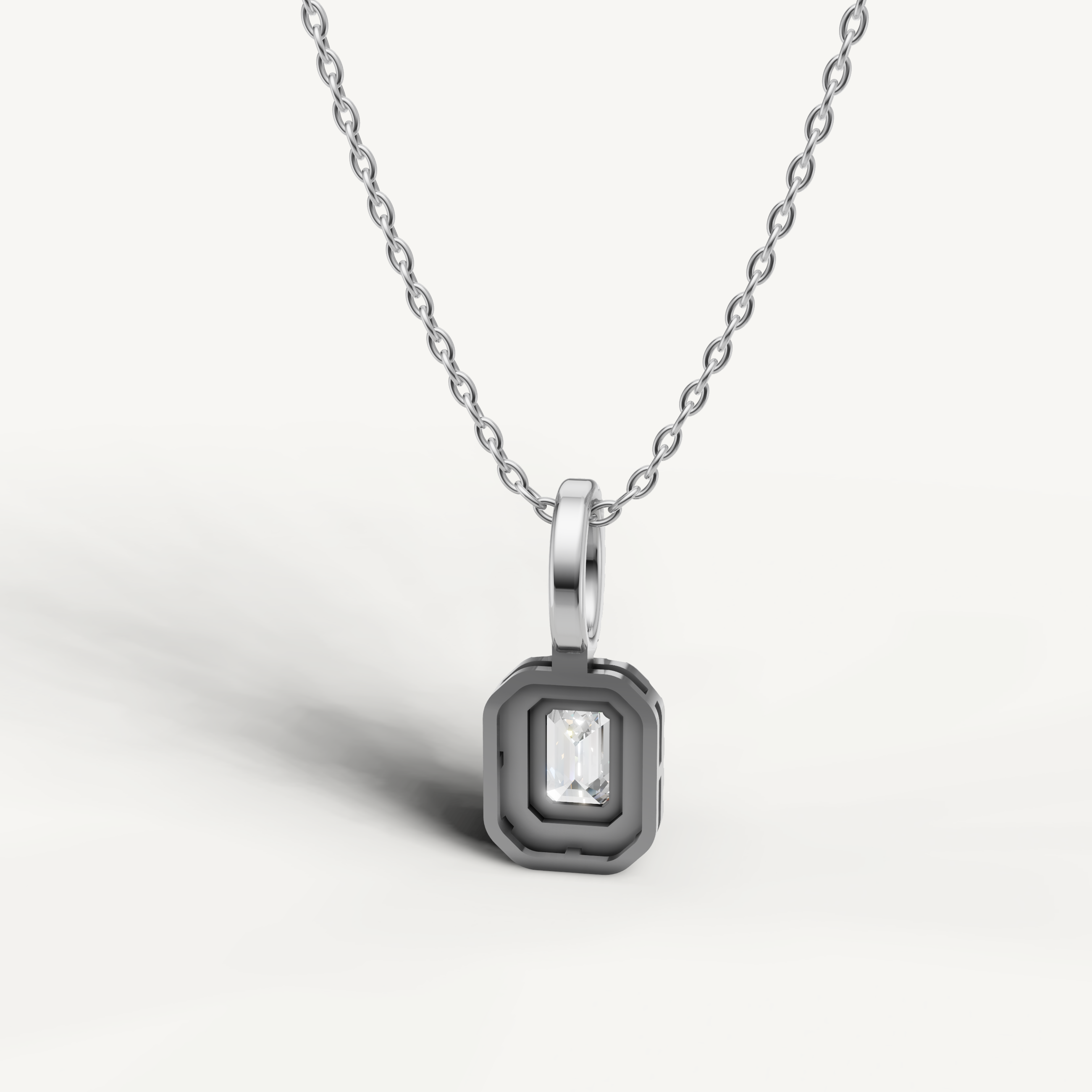 Halo Emerald Lab Diamond Pendant Necklace in White Gold