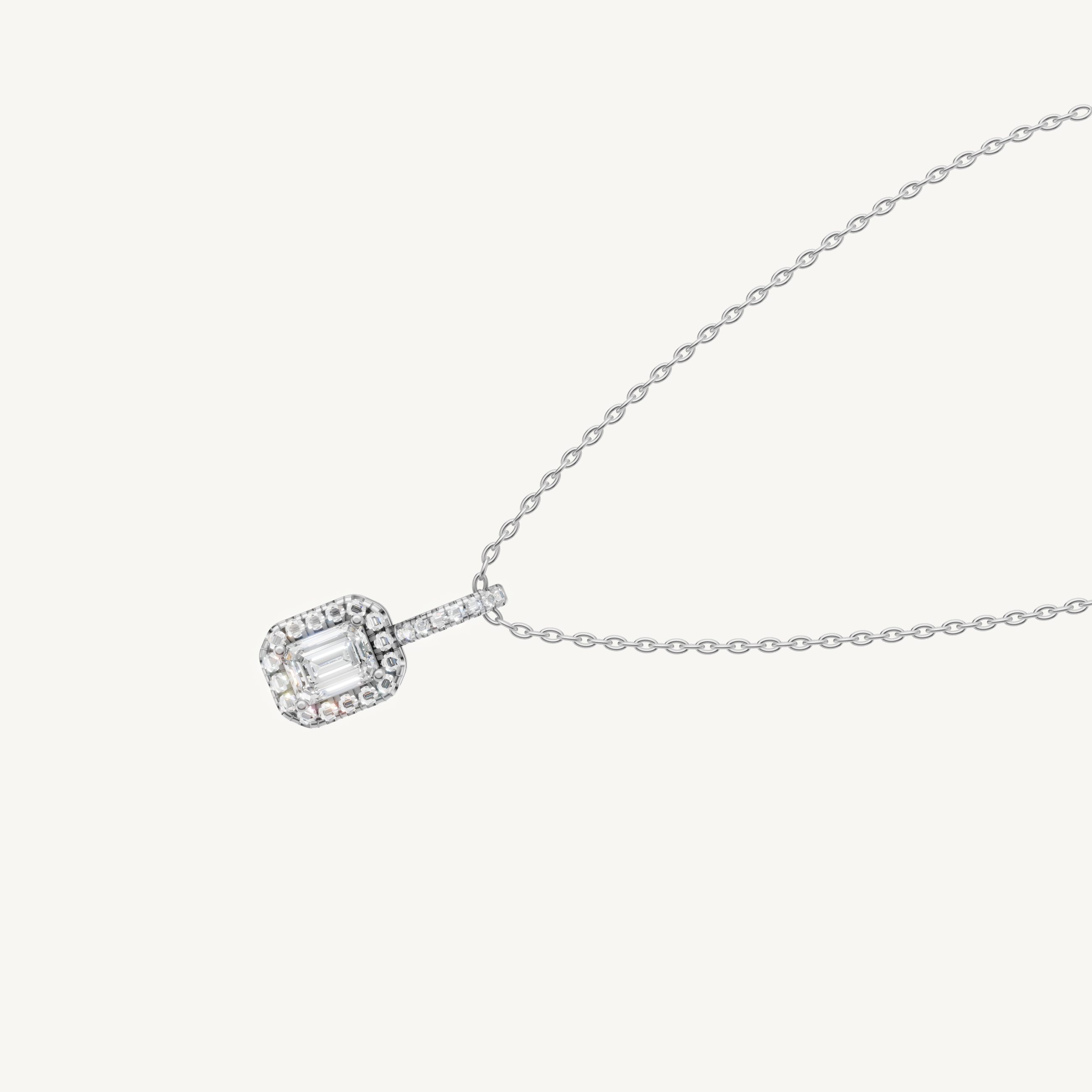 Luxury Emerald Cut Lab Grown Diamond Pendant with Pavé Halo White Gold