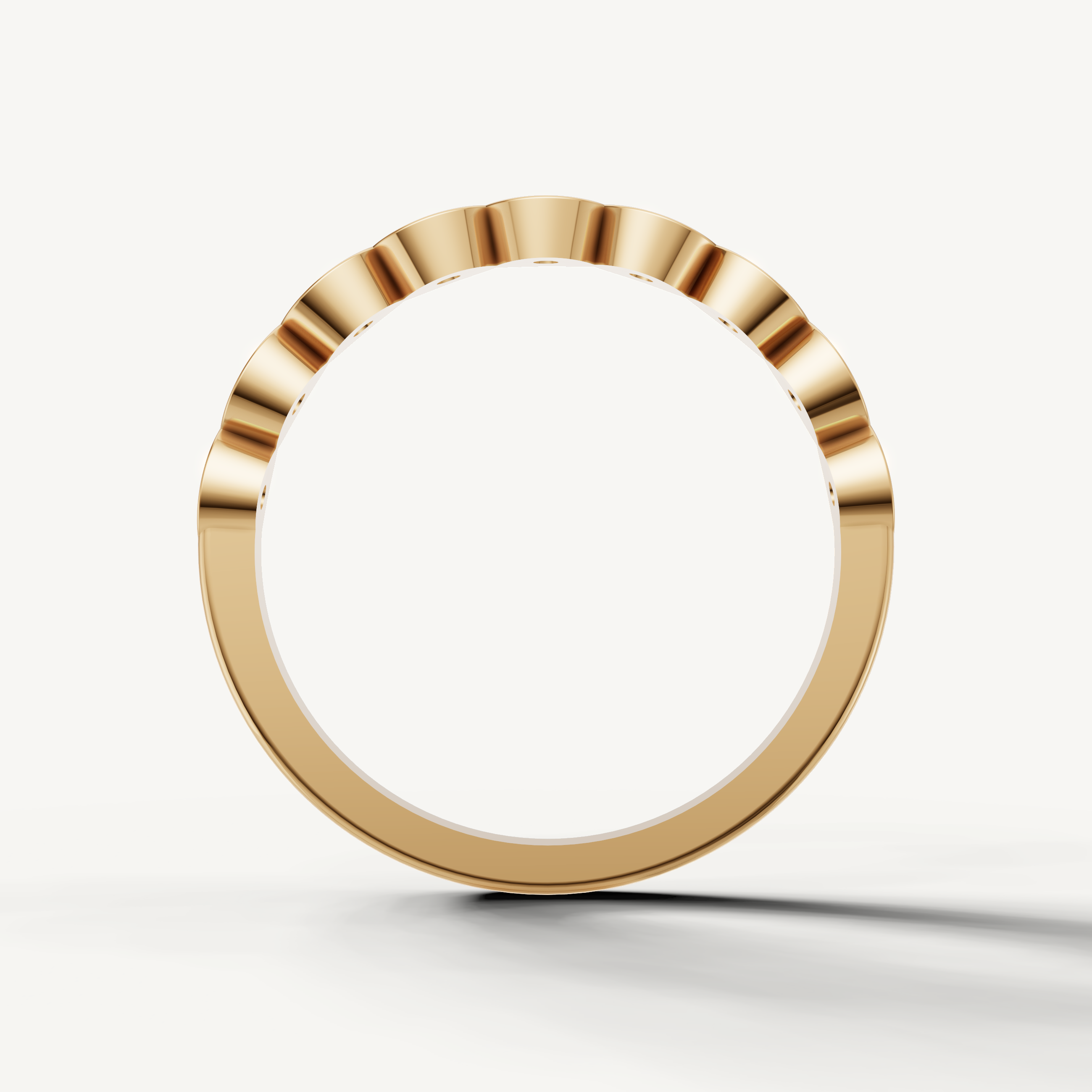 Luxury yellow gold stackable wedding band with alternating round diamonds by Raul Diamonds