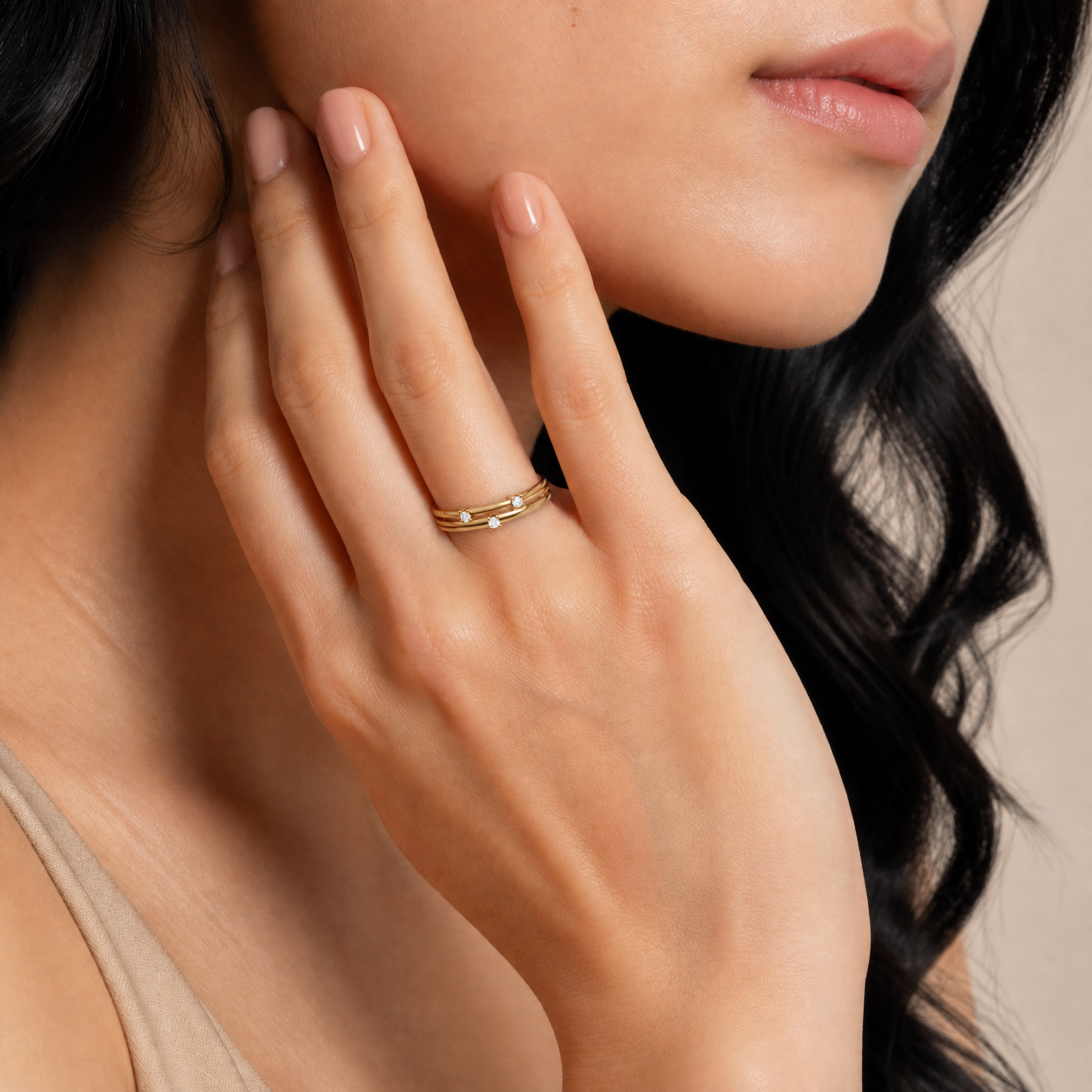 Trio Sparkle Lab-Grown Diamond Parallel Band in 14K Gold