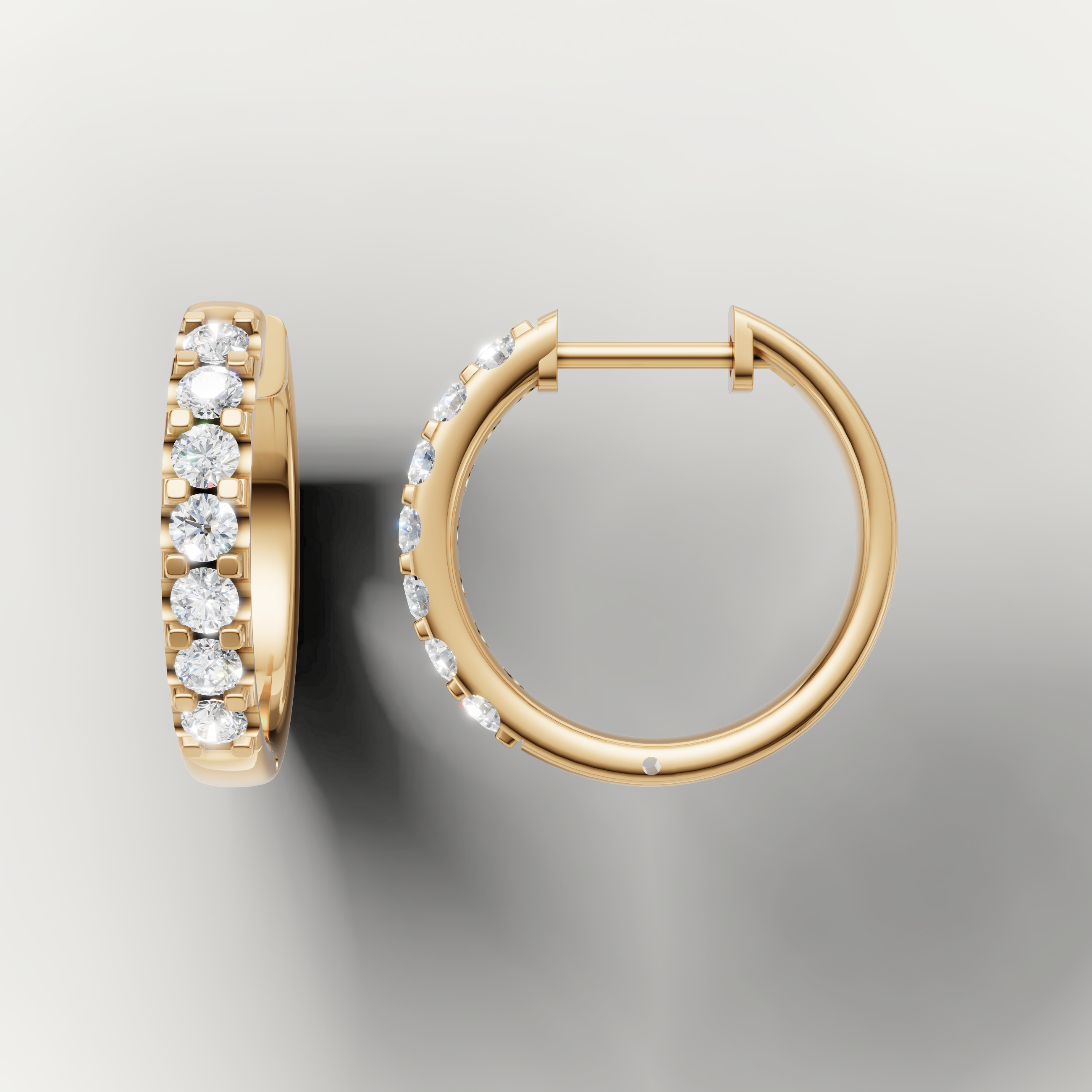 Yellow gold round diamond hoop earrings by Raul Diamonds featuring timeless luxury design