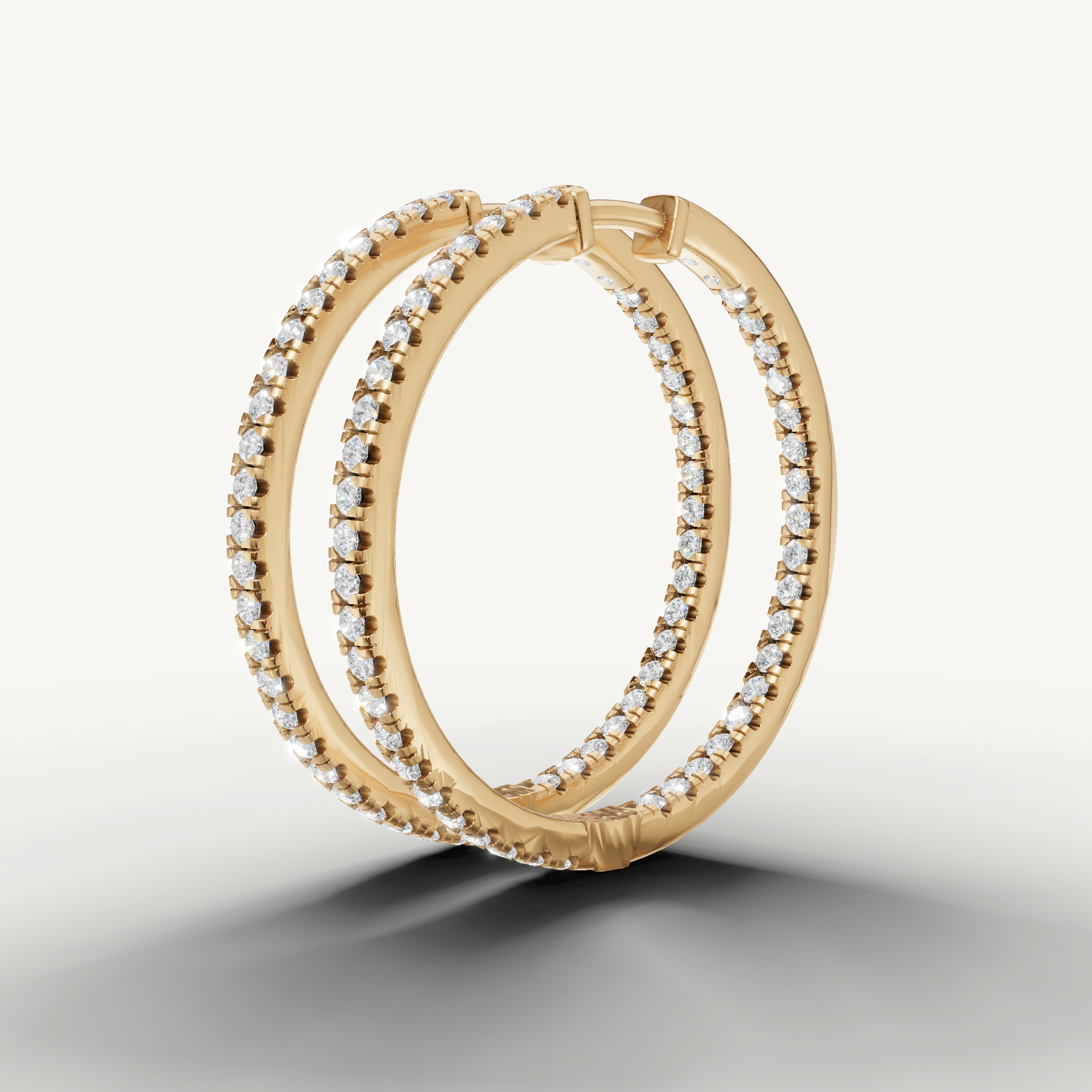 Raul Diamonds yellow gold pave diamond hoop earrings with brilliant round cut diamonds