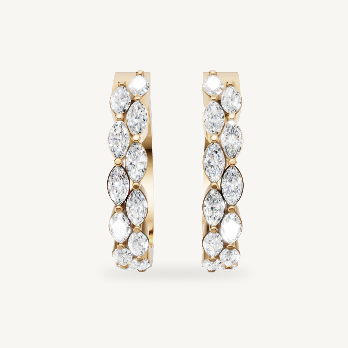 Raul Diamonds yellow gold marquise diamond hoop earrings with luxurious brilliant sparkle