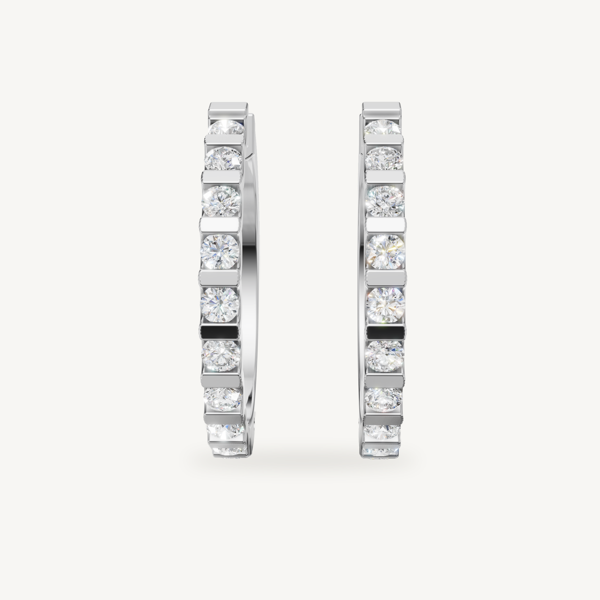 Raul Diamonds white gold diamond hoop earrings with bezel set round brilliant diamonds