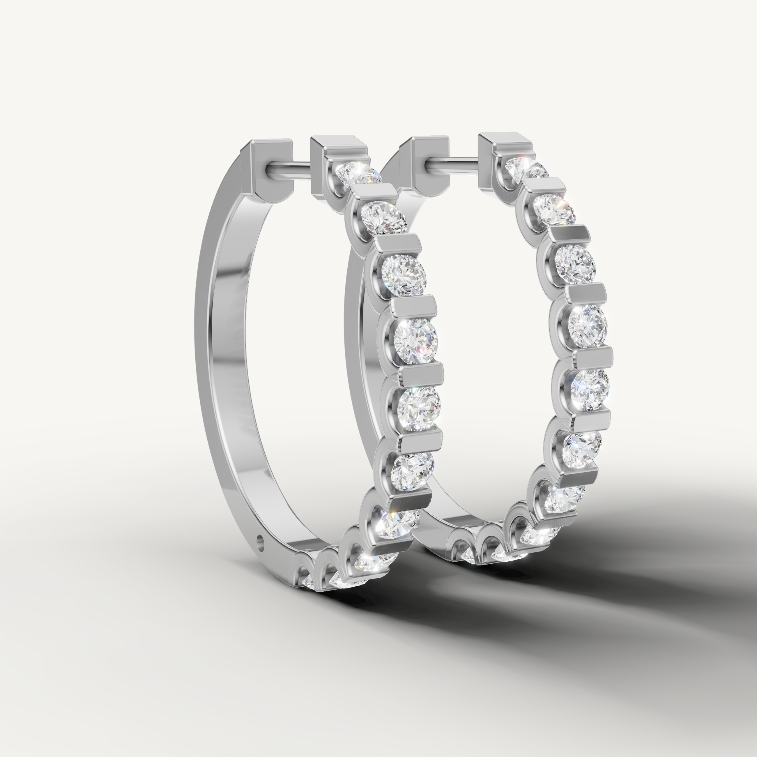 Luxury white gold round diamond hoop earrings for women with elegant brilliance by Raul Diamonds