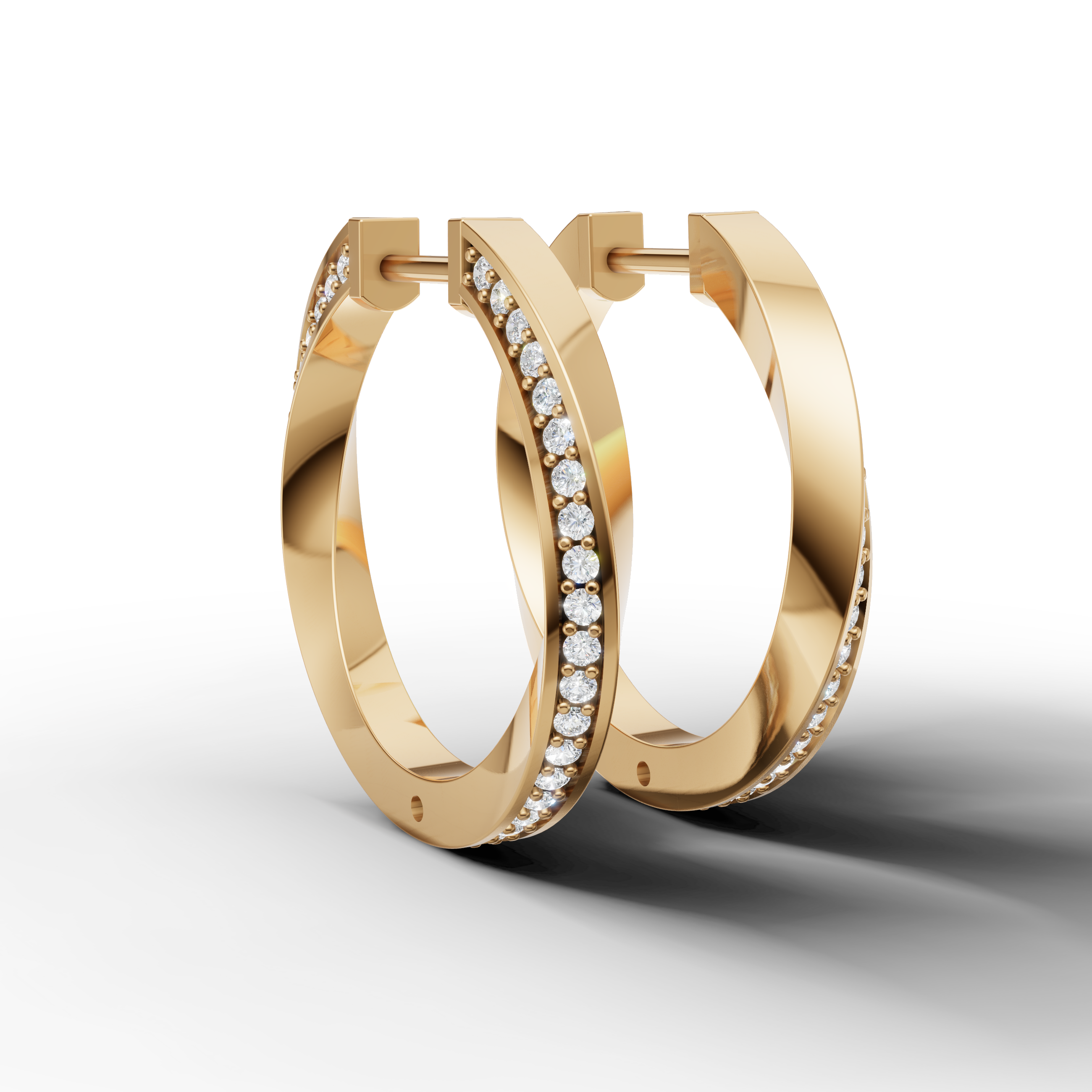 Luxury yellow gold slim diamond hoop earrings for women by Raul Diamonds