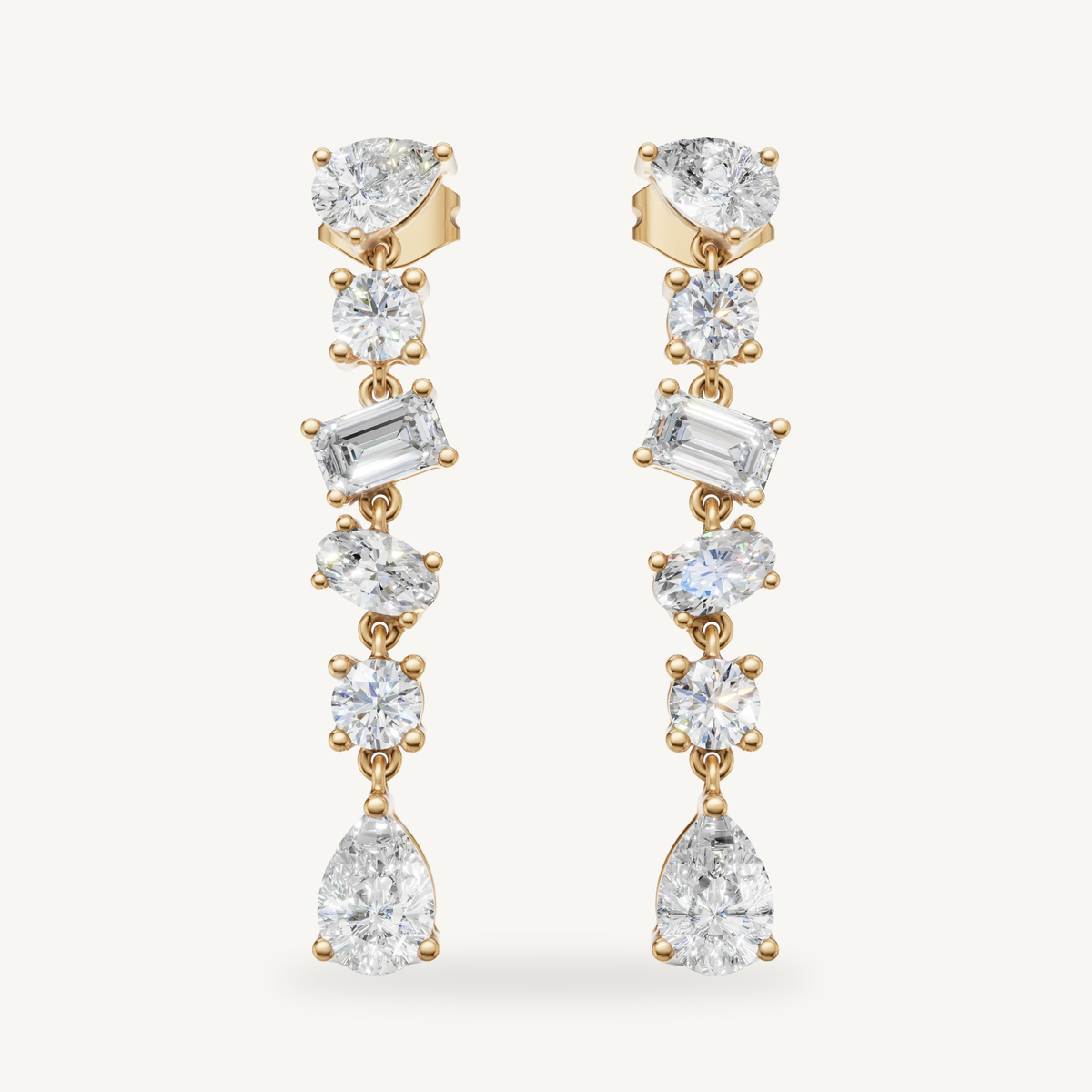 Raul Diamonds yellow gold multi shape diamond drop earrings with luxury brilliance