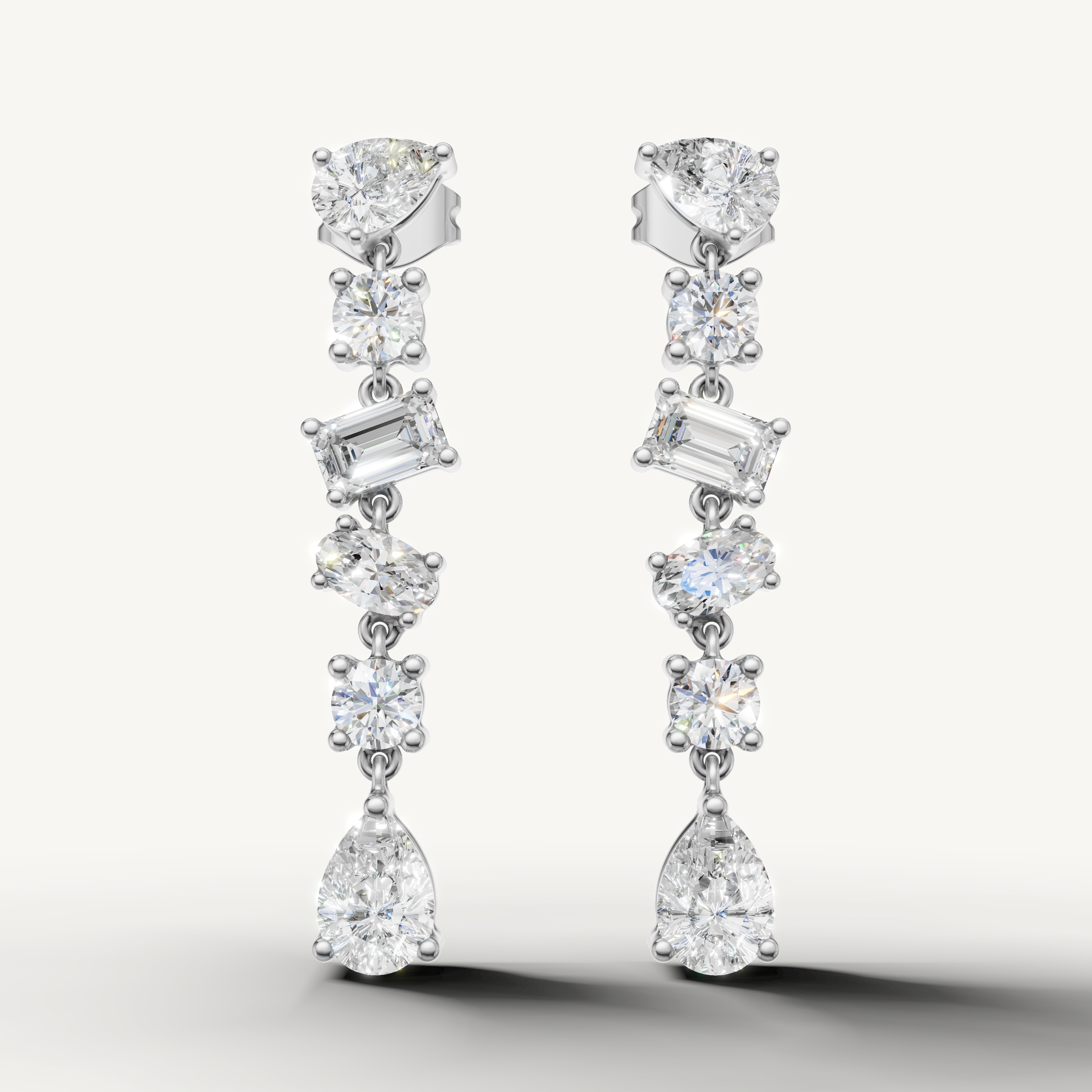 Raul Diamonds white gold multi shape diamond drop earrings with timeless luxury sparkle