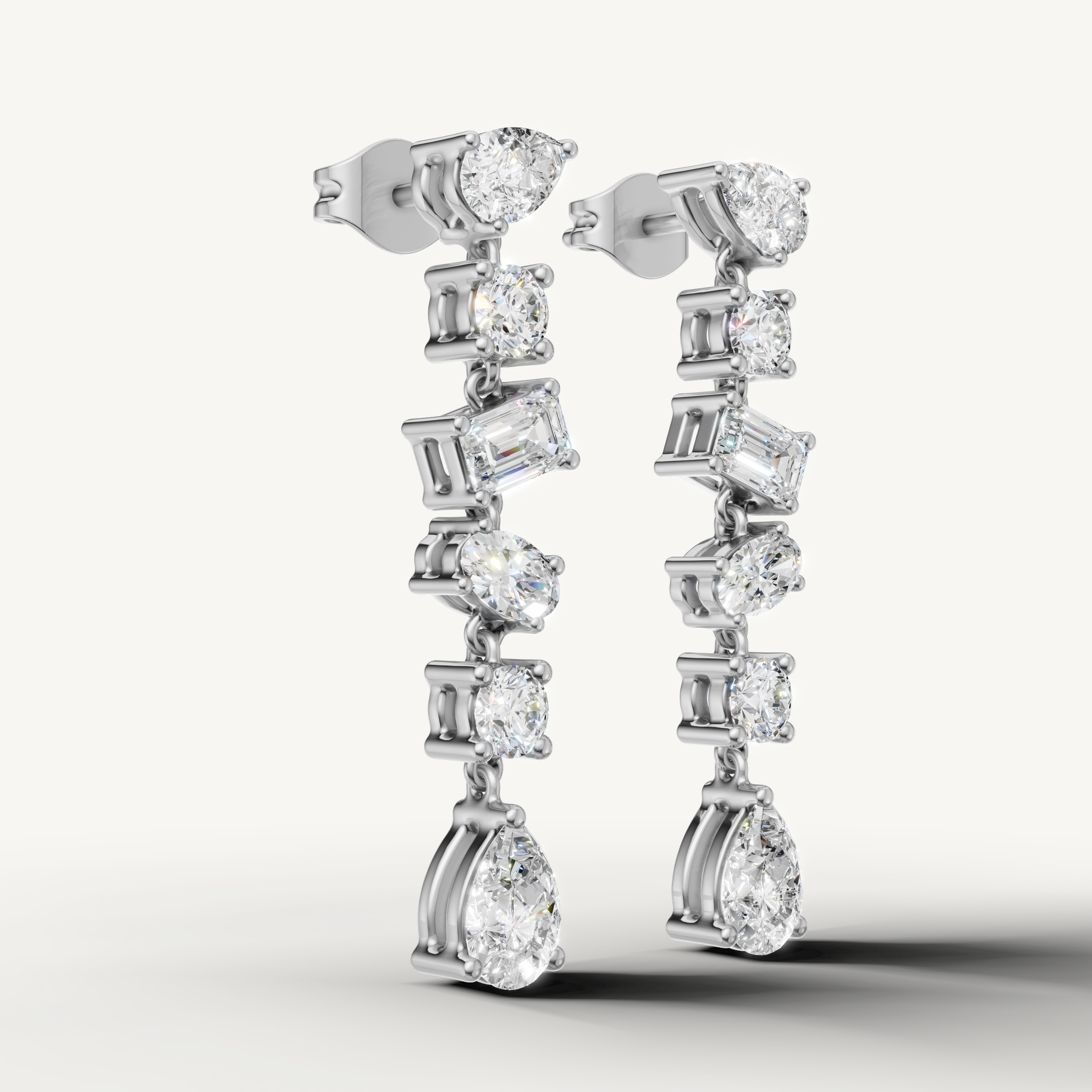 Luxury white gold mixed shape diamond drop earrings with elegant craftsmanship by Raul Diamonds