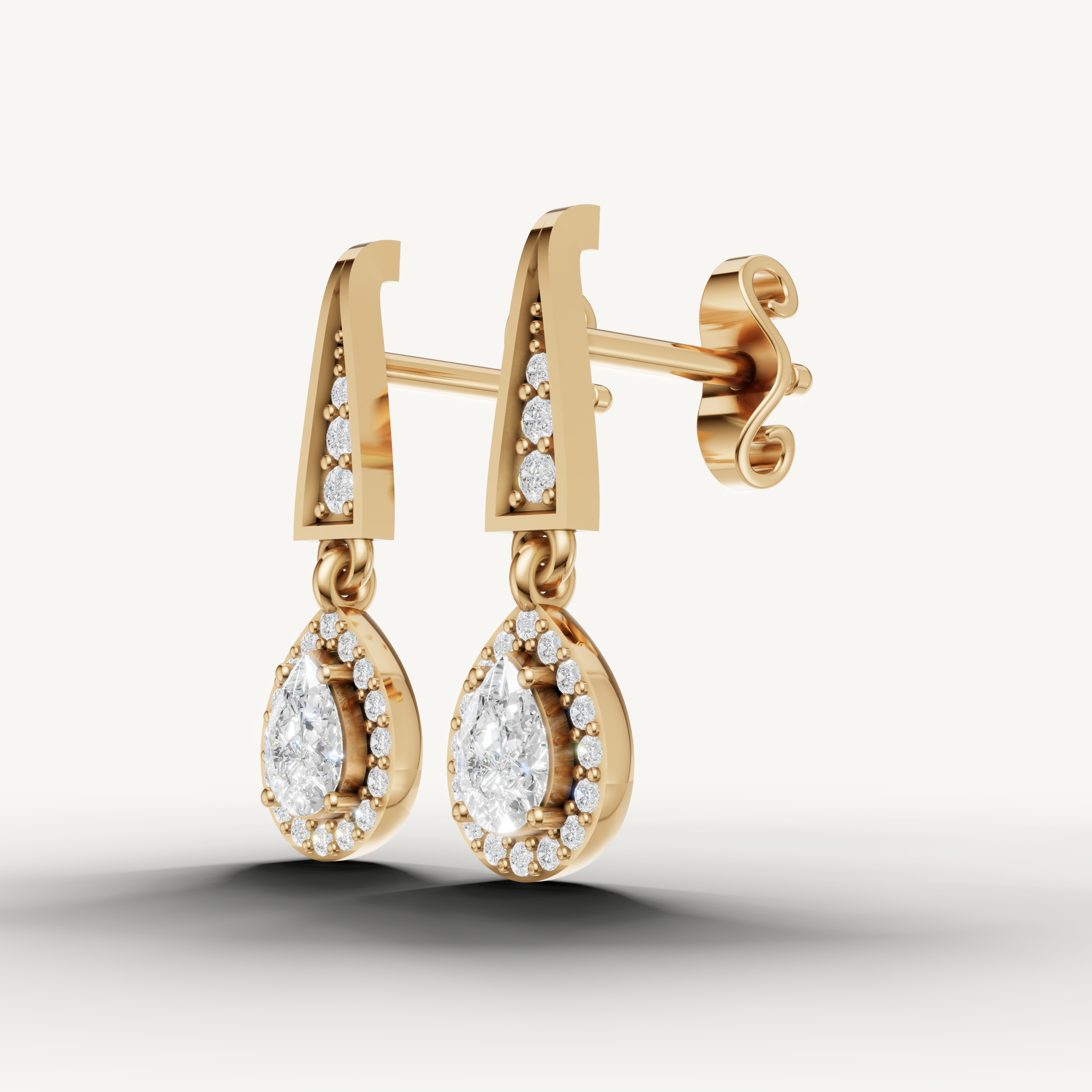 Raul Diamonds yellow gold vintage inspired pear diamond drop earrings with fine craftsmanship