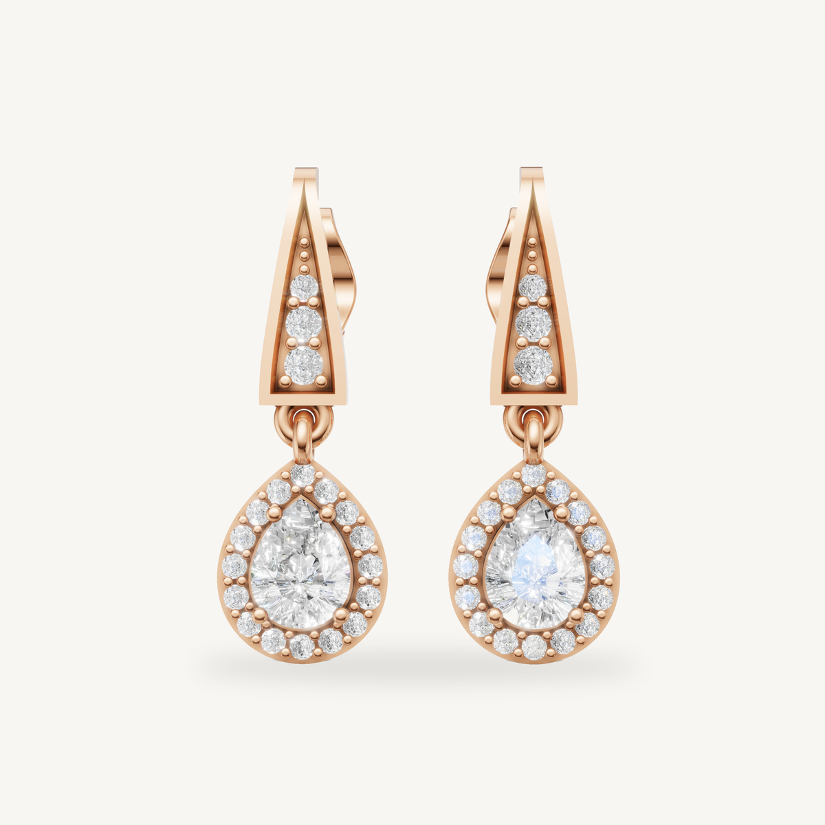 Raul Diamonds rose gold pear shape diamond drop earrings with timeless elegance