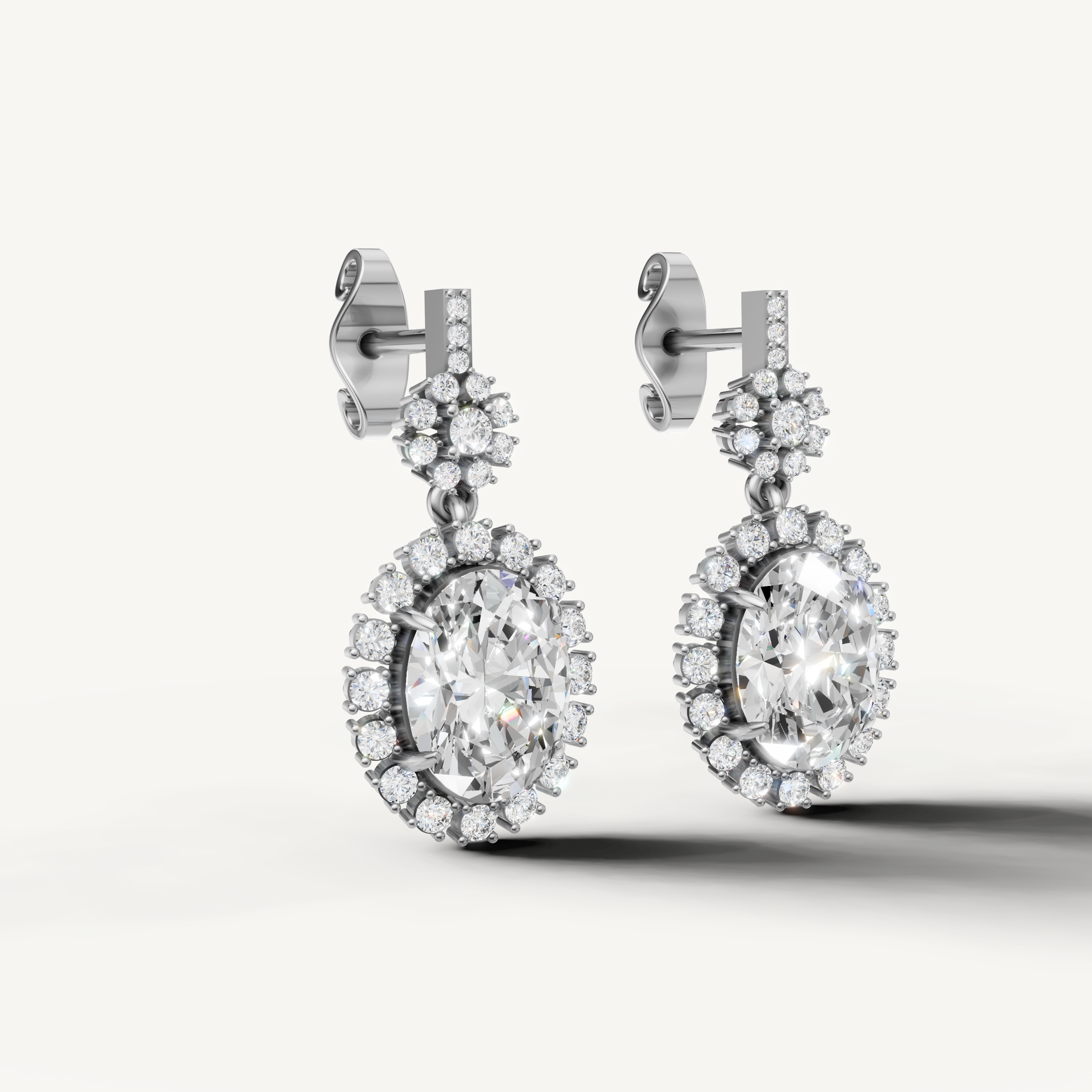 Luxury white gold statement halo diamond earrings with elegant craftsmanship by Raul Diamonds