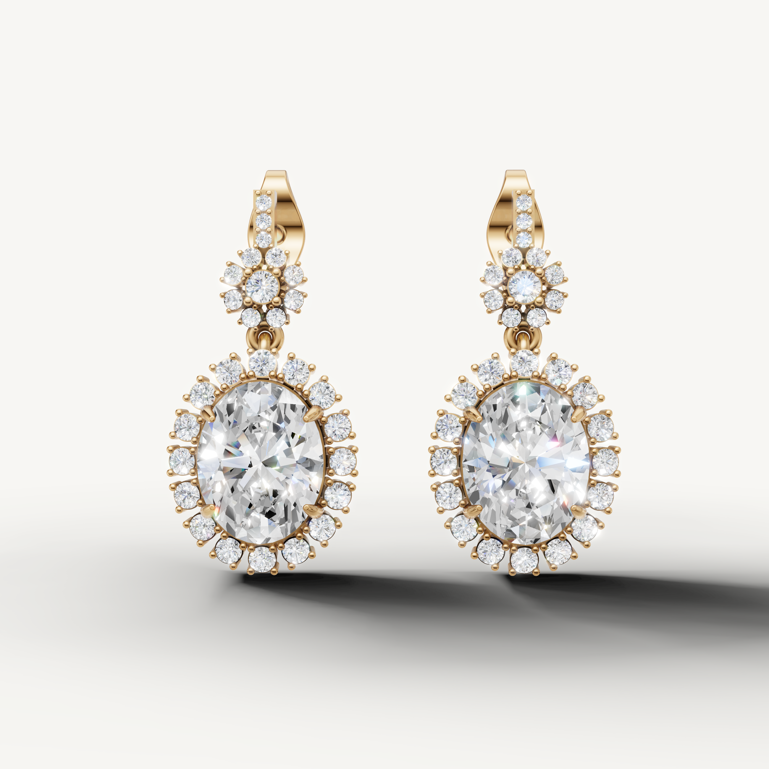 Raul Diamonds yellow gold oval diamond halo drop earrings with vintage luxury sparkle
