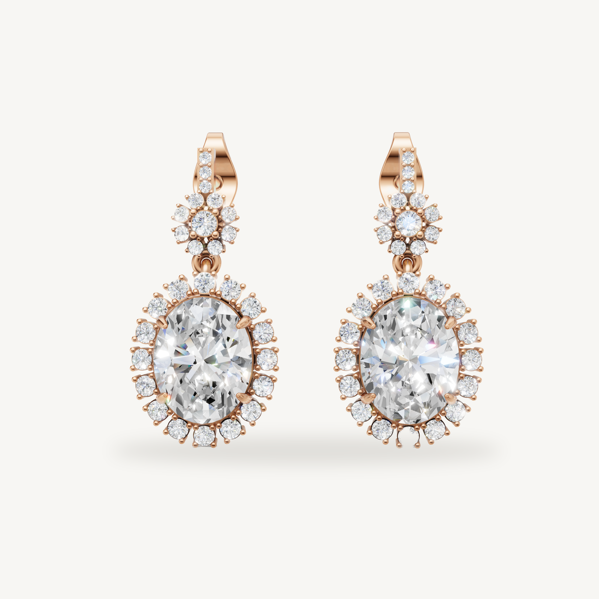 Raul Diamonds rose gold oval diamond halo drop earrings with timeless elegance