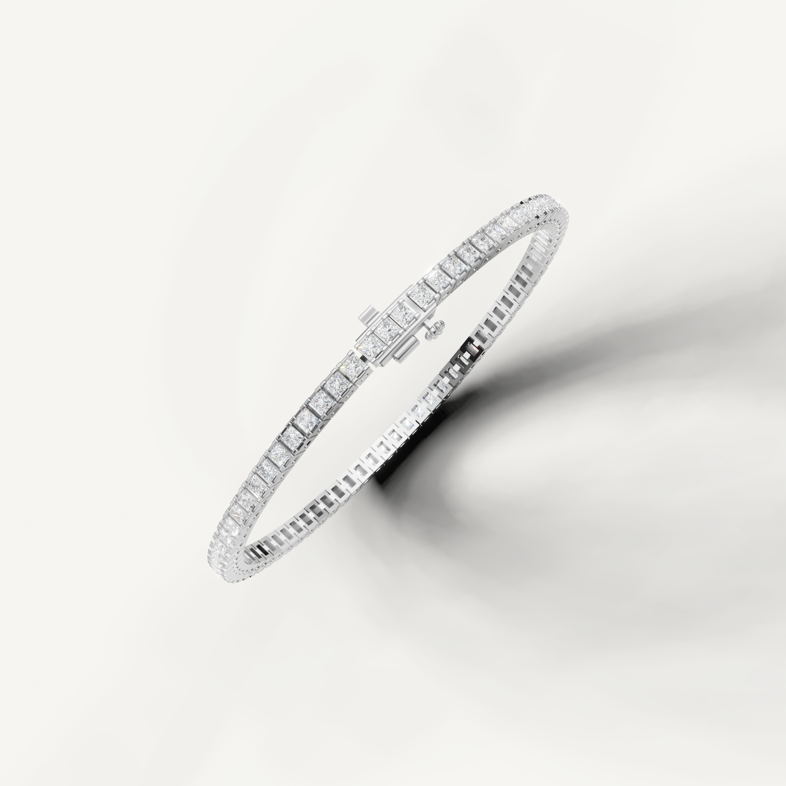 White gold modern line bracelet by Raul Diamonds with square diamond setting