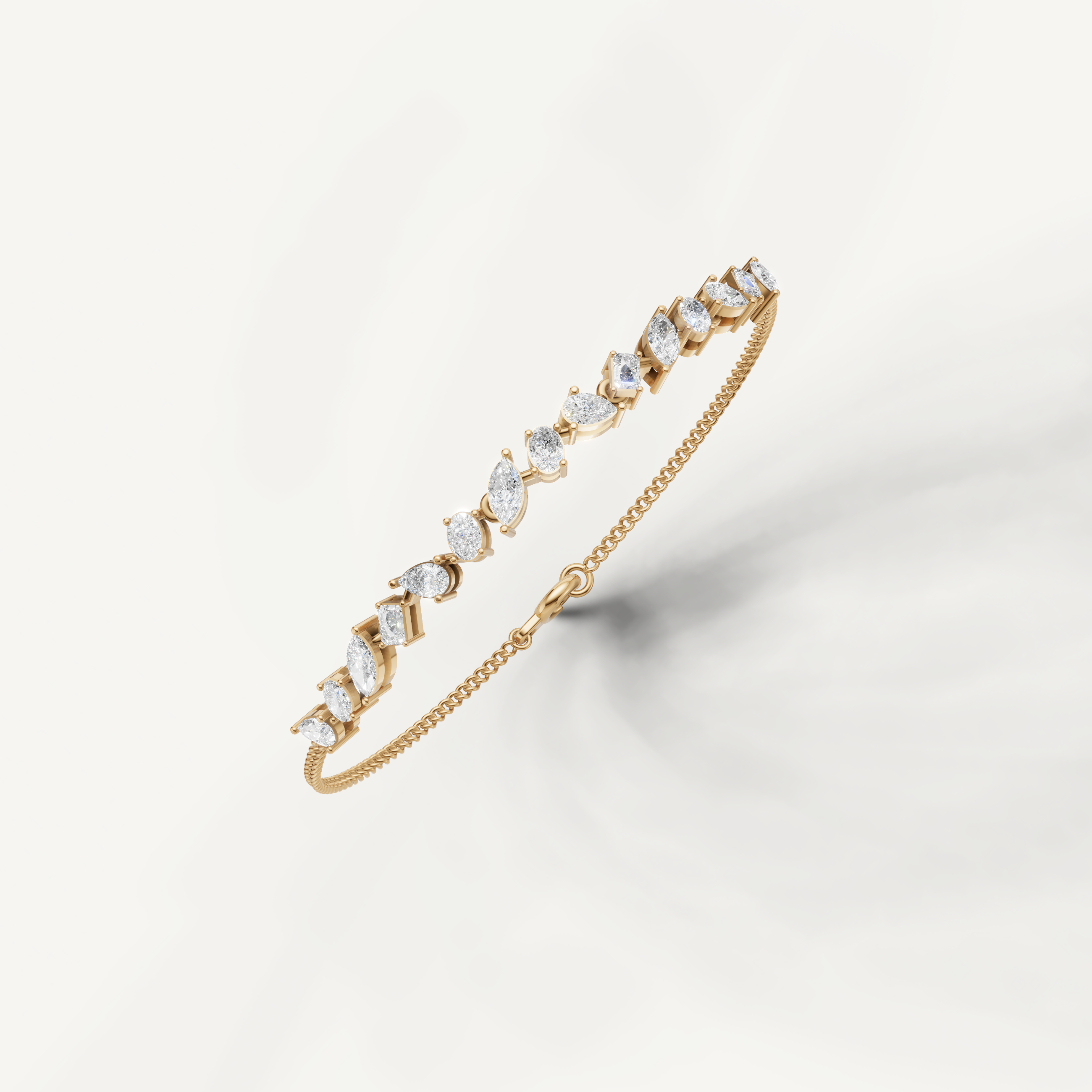 Yellow gold bridal diamond bracelet featuring marquise stones by Raul Diamonds