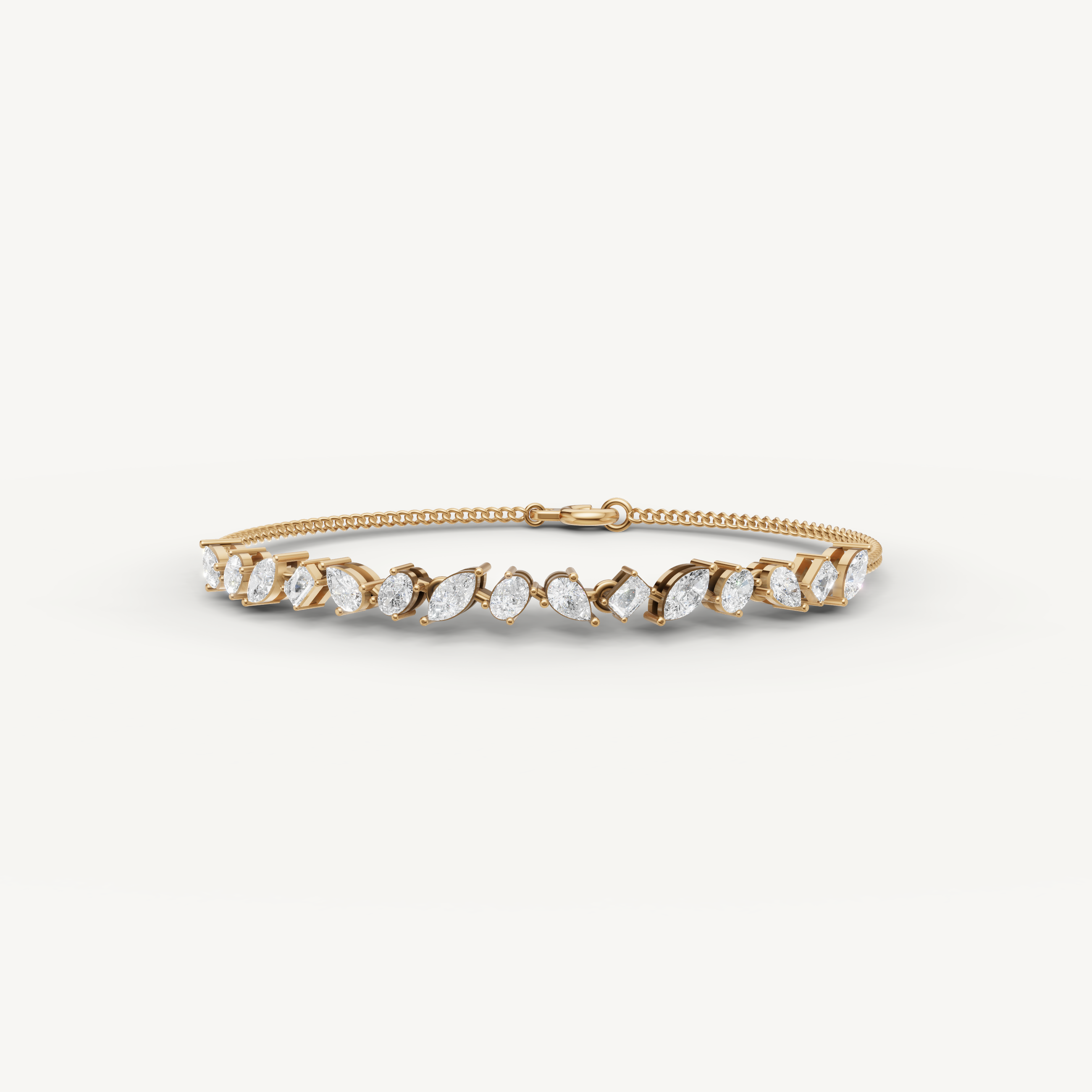 Raul Diamonds yellow gold marquise diamond tennis bracelet with elegant leaf pattern