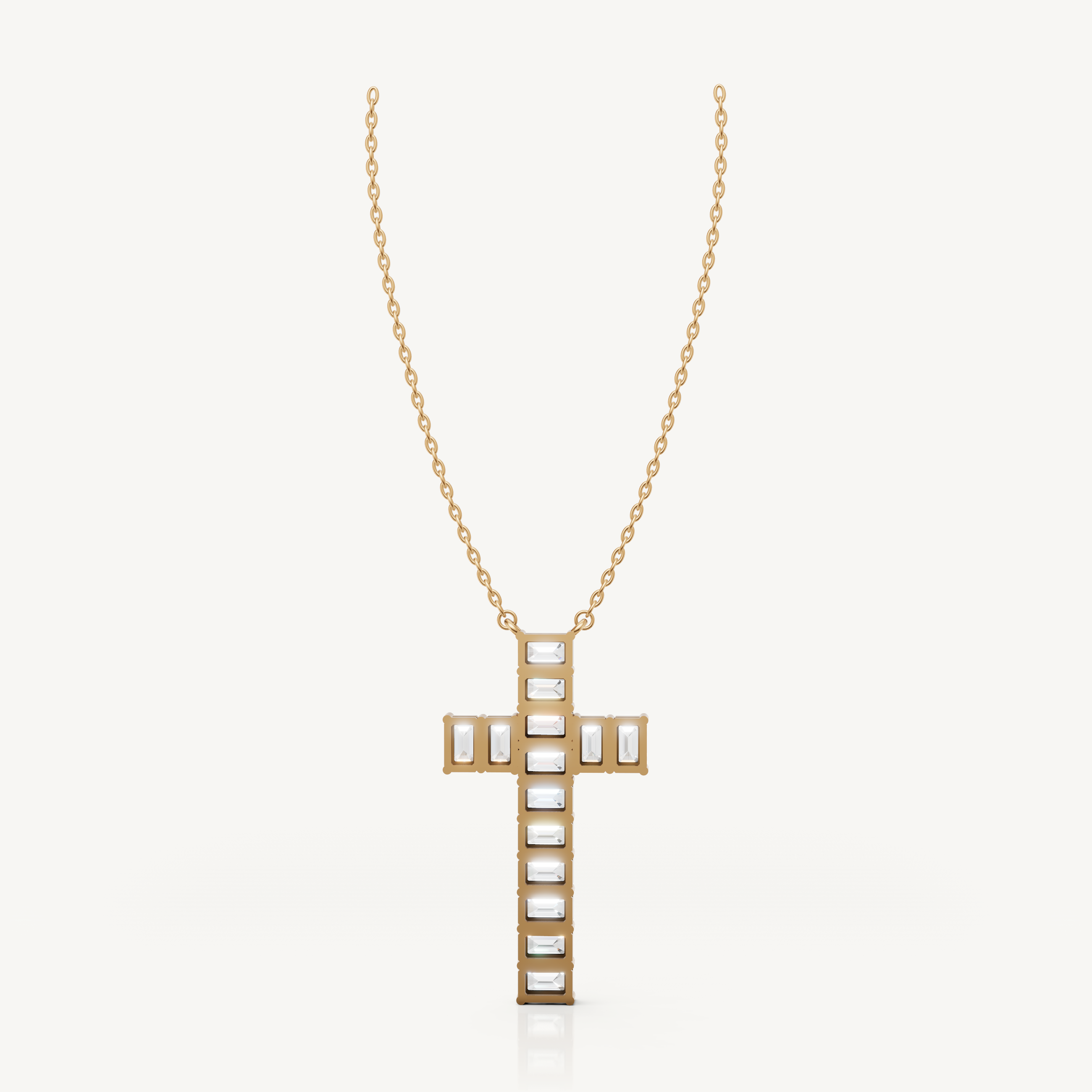 Luxury Emerald Lab Diamond Cross Necklace in Yellow Gold