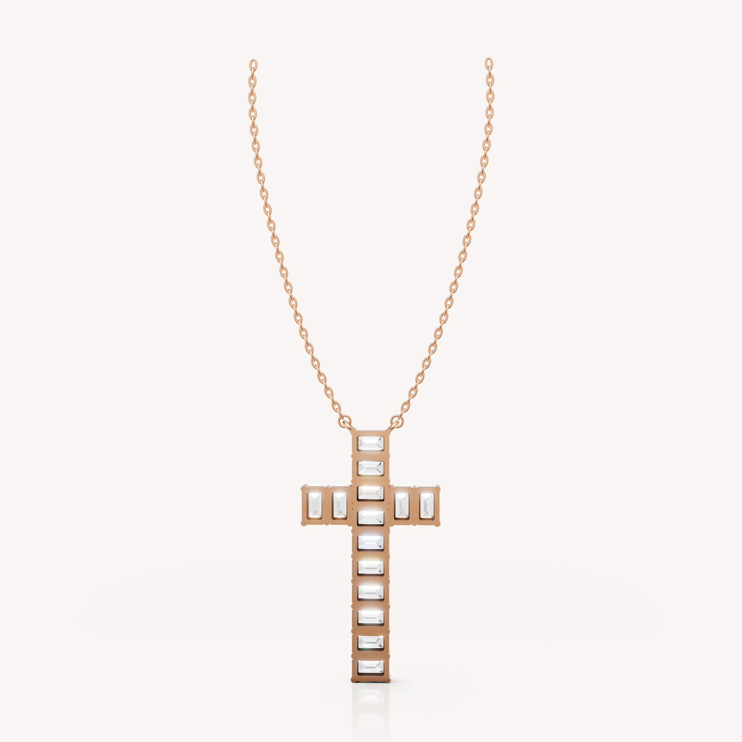 Luxury Emerald Lab Diamond Cross Necklace in Rose Gold