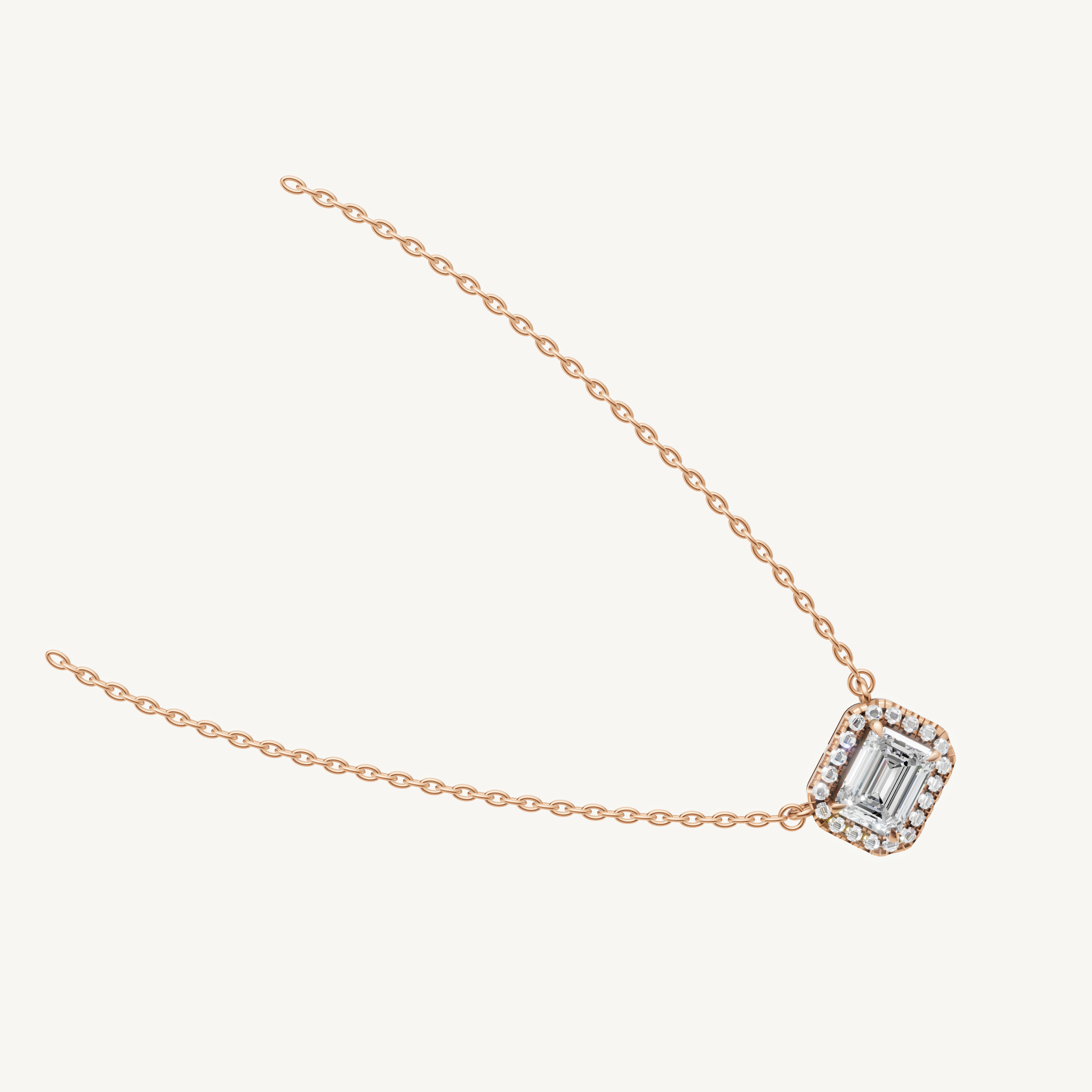 Modern East West Emerald Diamond Pendant Necklace in 14K Rose Gold