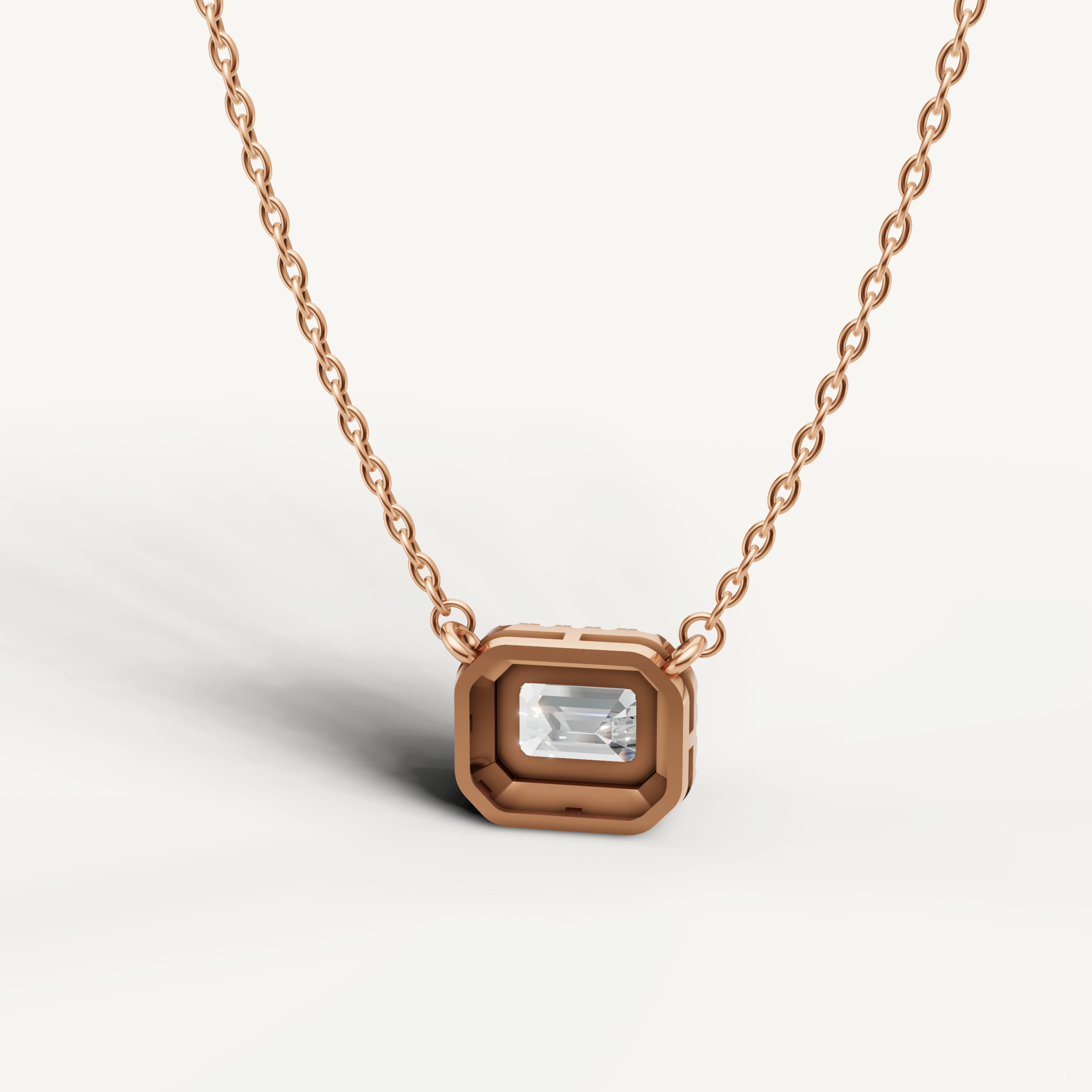 East West Emerald Lab Diamond Halo Pendant in Rose Gold