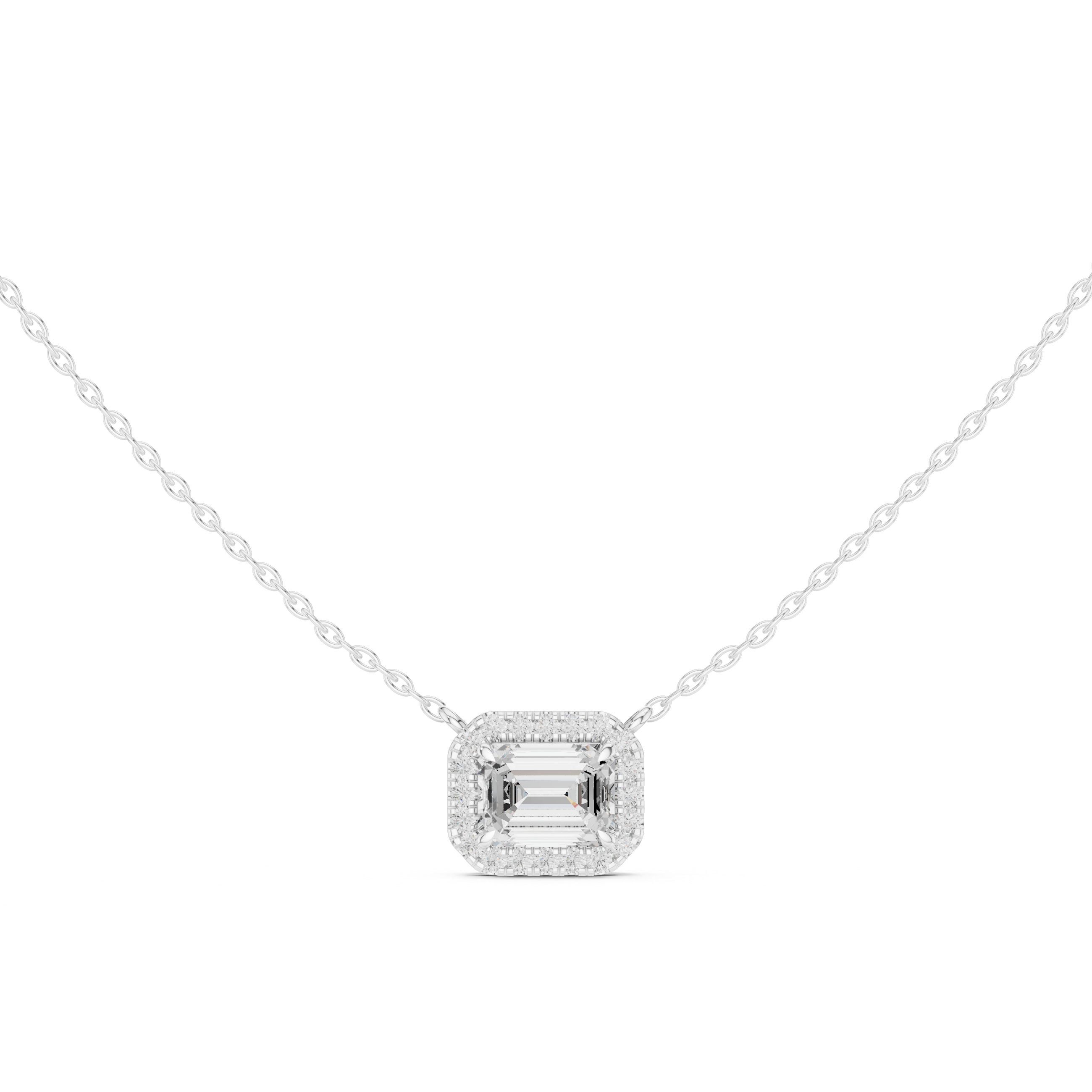 Emerald-Cut Lab Grown Diamond Halo Pendant Necklace in 14K Gold