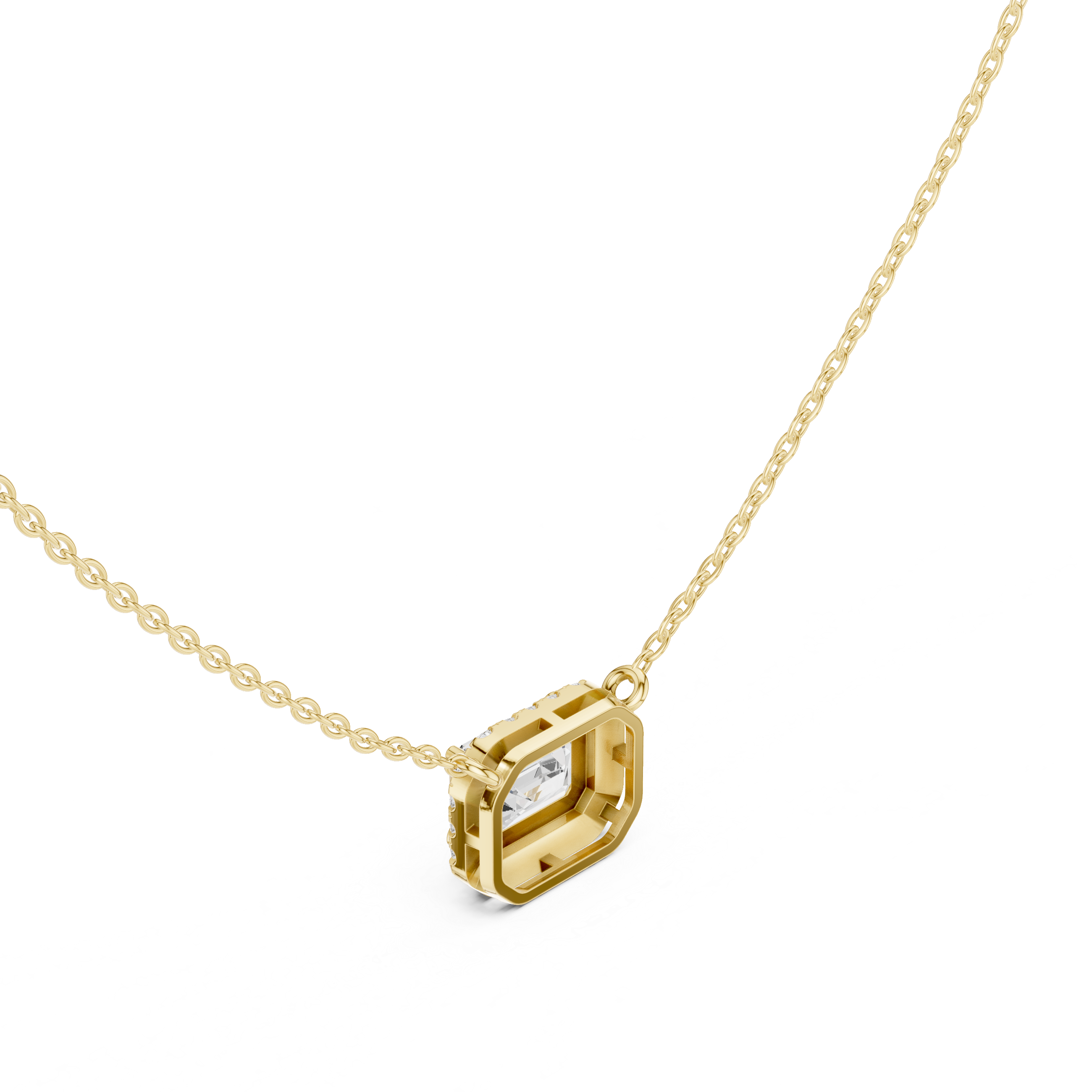 Emerald-Cut Lab Grown Diamond Halo Pendant Necklace in 14K Gold