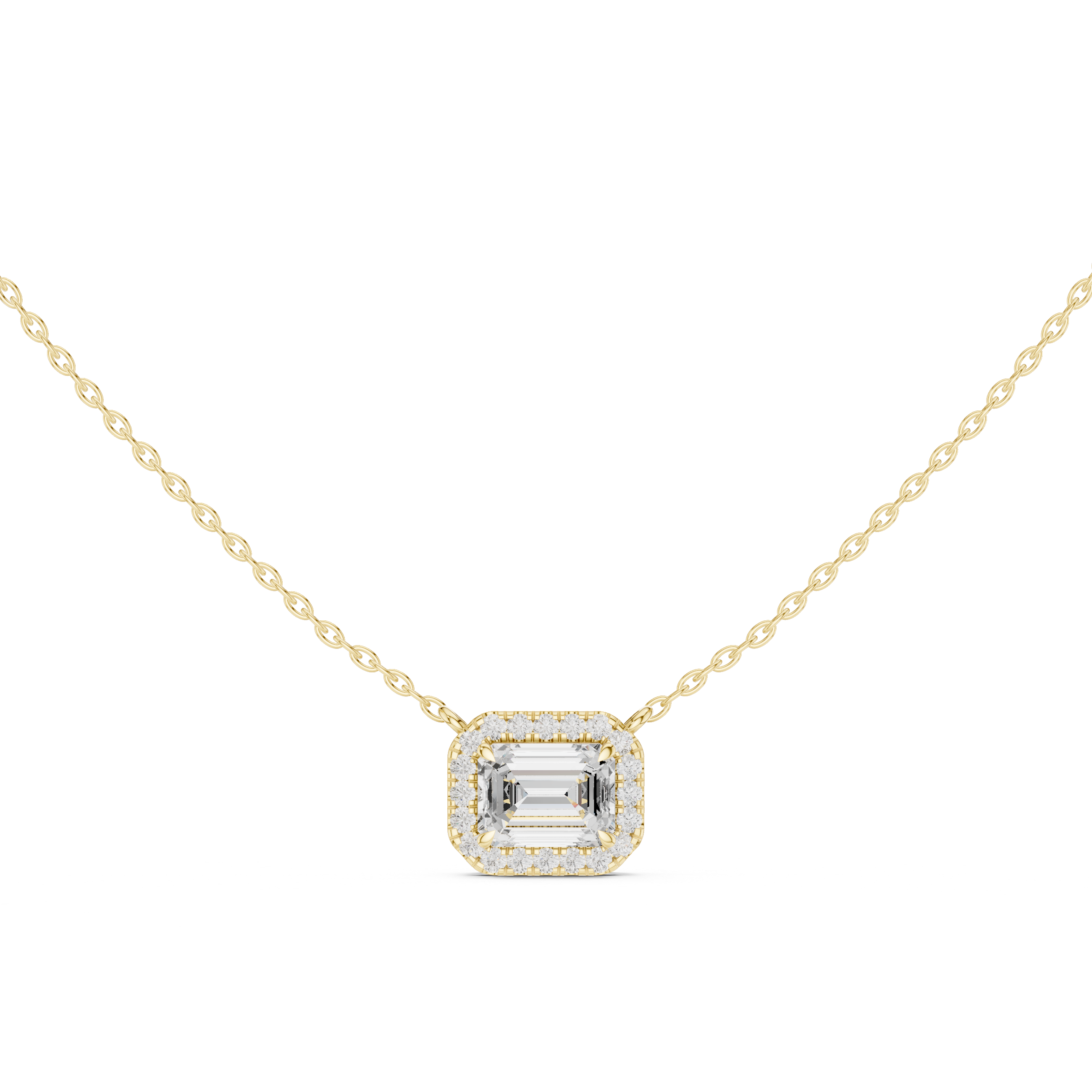 Emerald-Cut Lab Grown Diamond Halo Pendant Necklace in 14K Gold