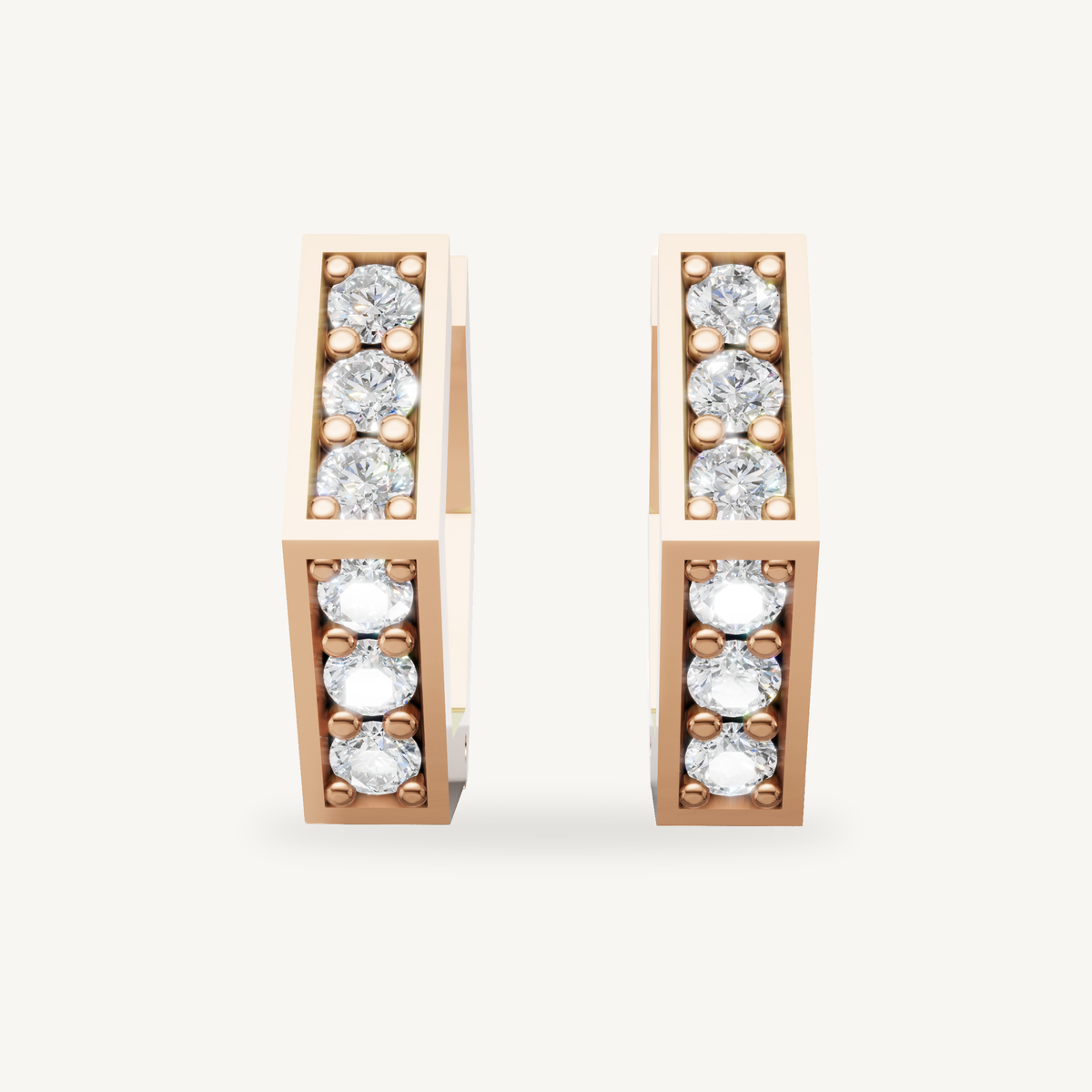 Raul Diamonds rose gold diamond hoop earrings with geometric square design and brilliant round diamonds