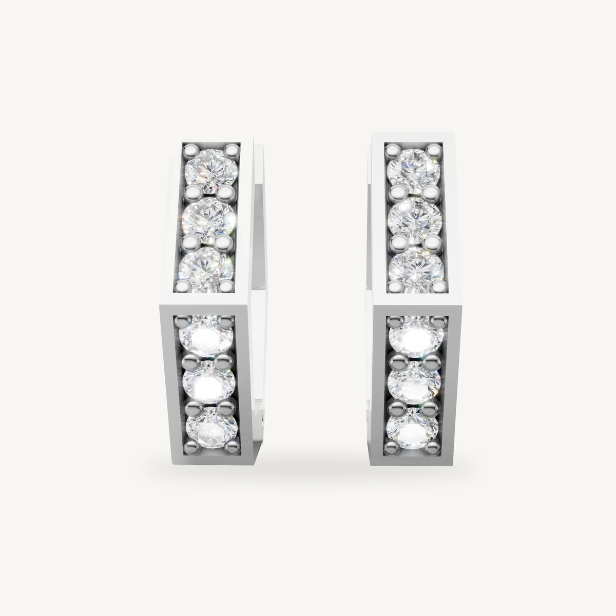 Raul Diamonds white gold diamond hoop earrings with sleek rectangular design and brilliant round diamonds
