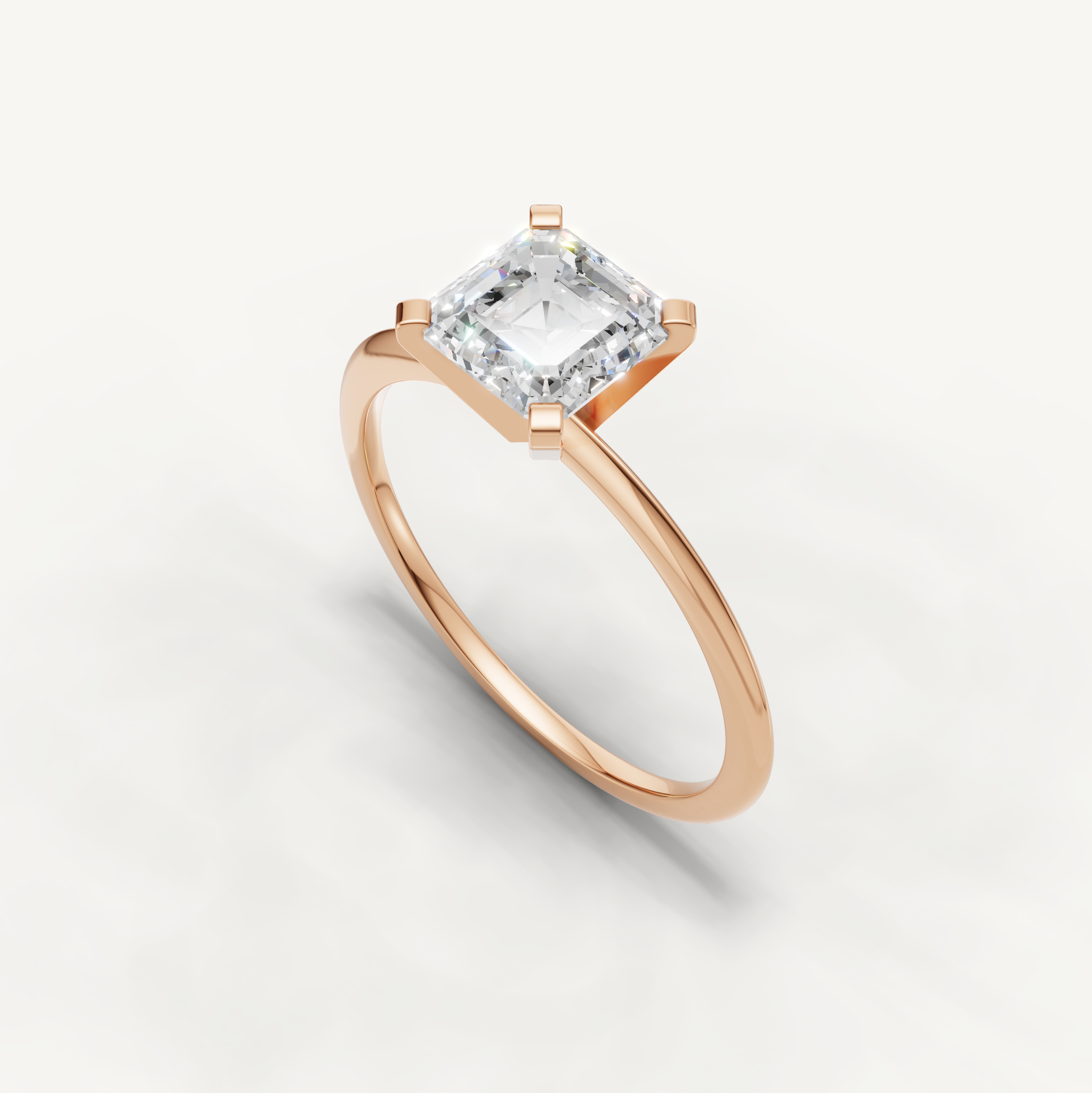 Thin band asscher cut solitaire ring in rose gold by Raul Diamonds