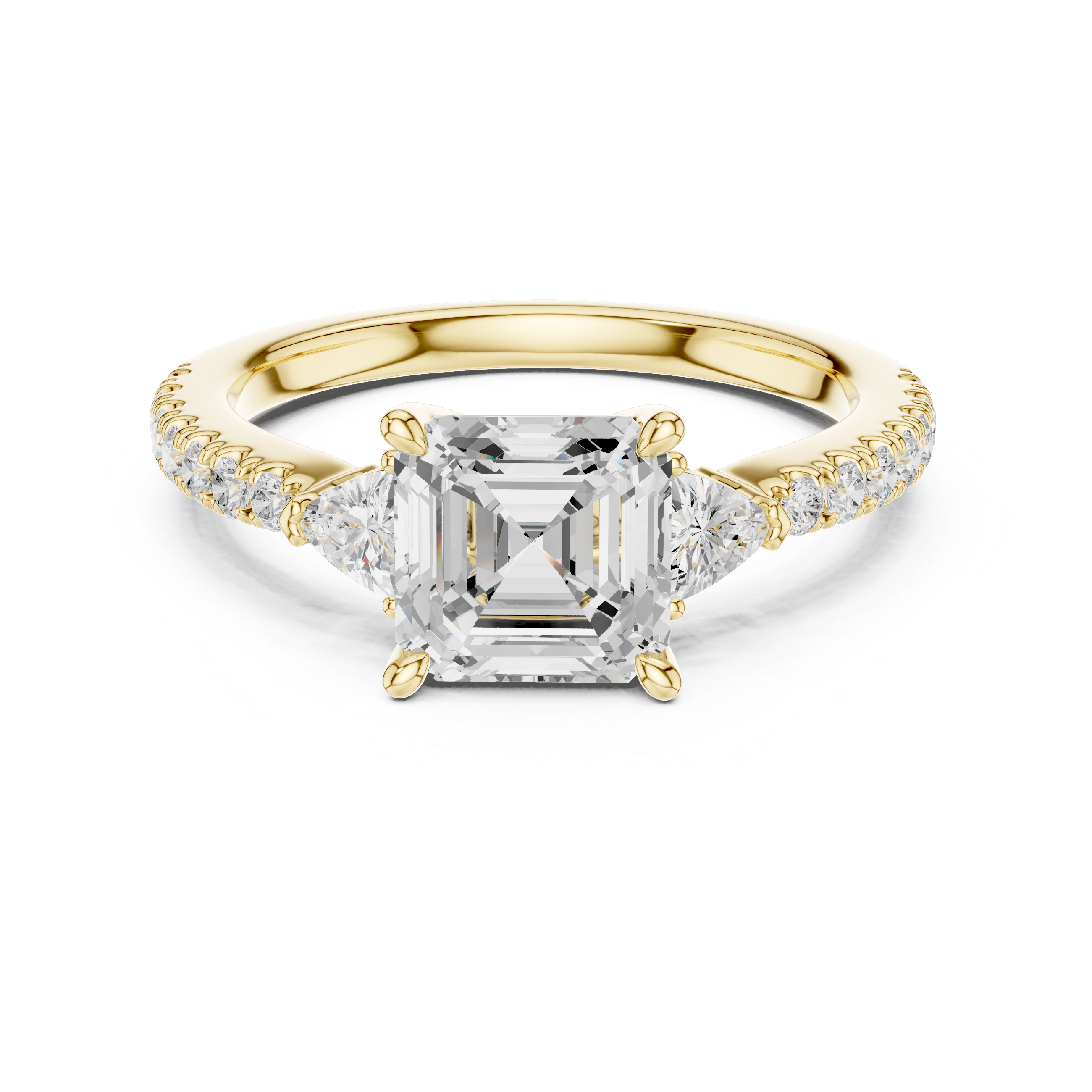 Asscher cut lab diamond three-stone engagement ring