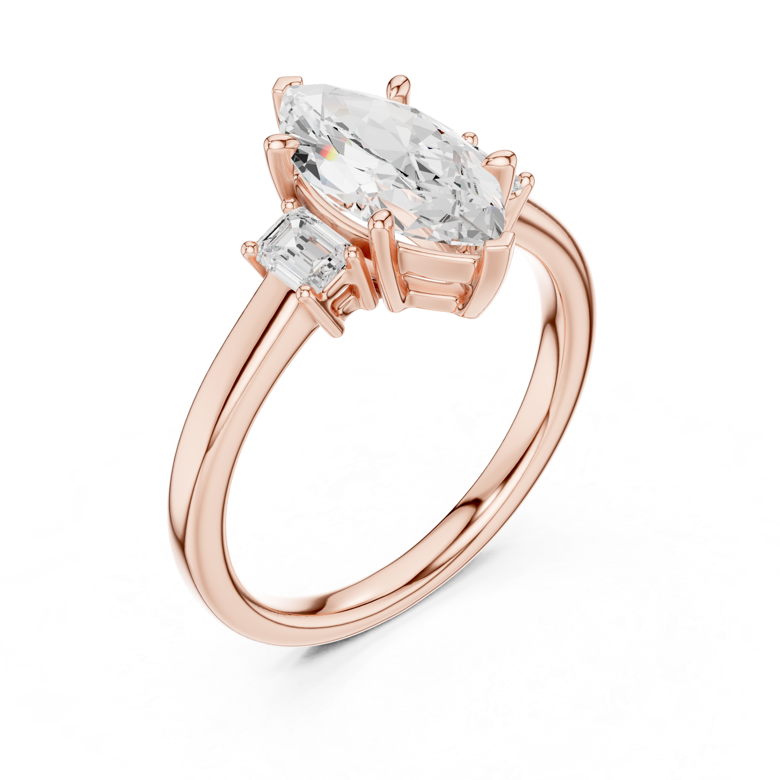 Elegant marquise lab diamond trilogy ring 14K gold
