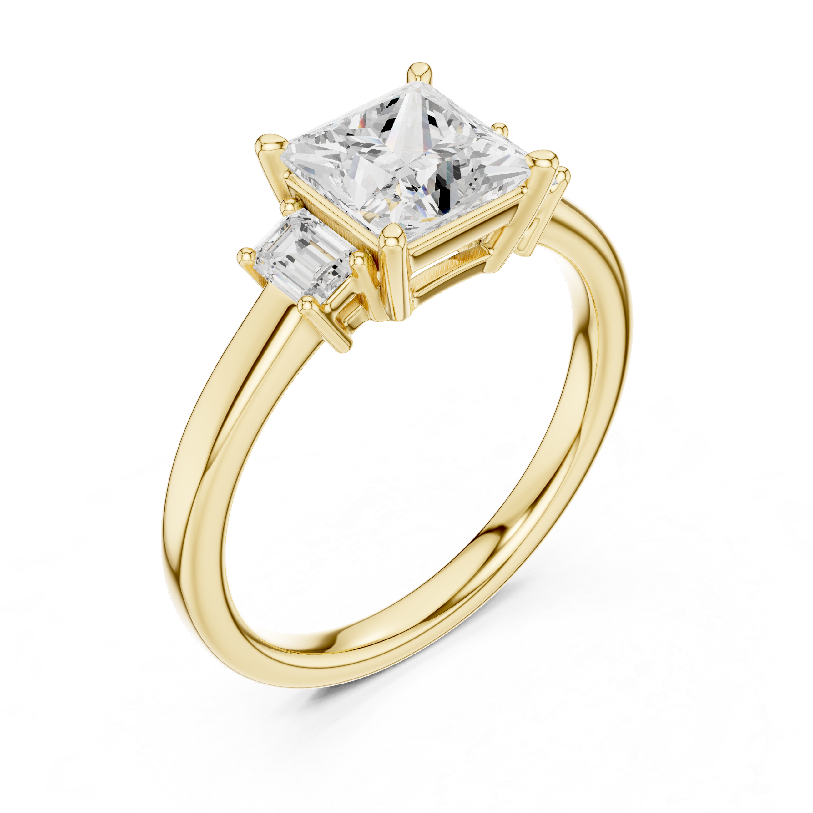 Princess and emerald cut lab diamond three-stone ring