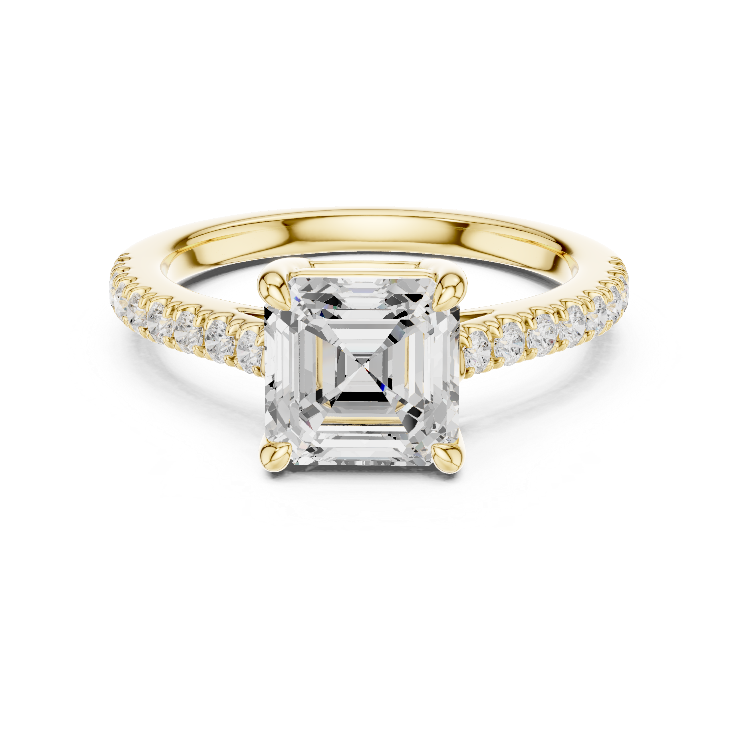 Asscher cut lab diamond ring 14K yellow gold