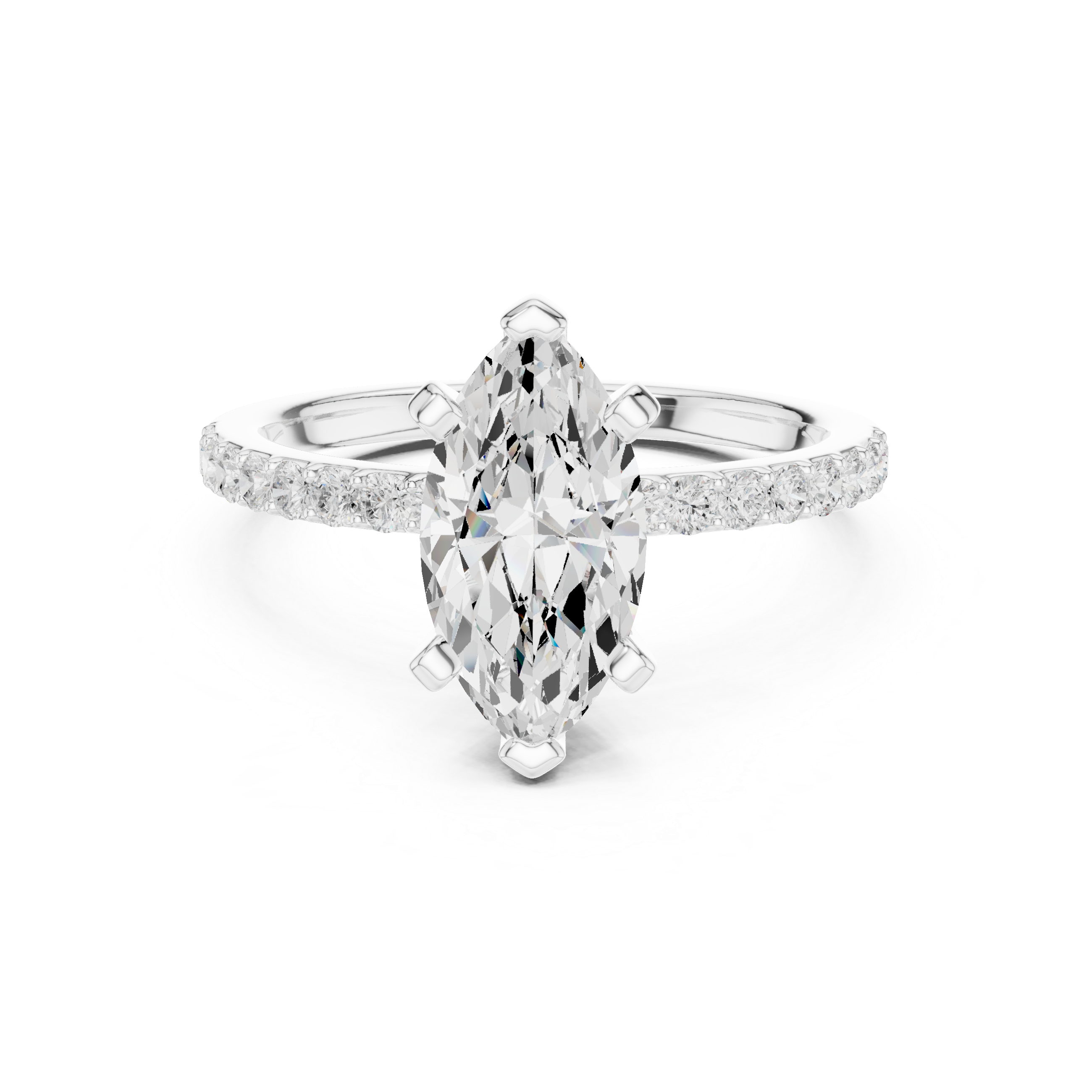 Marquise cut lab diamond engagement ring with pavé 2.0ct