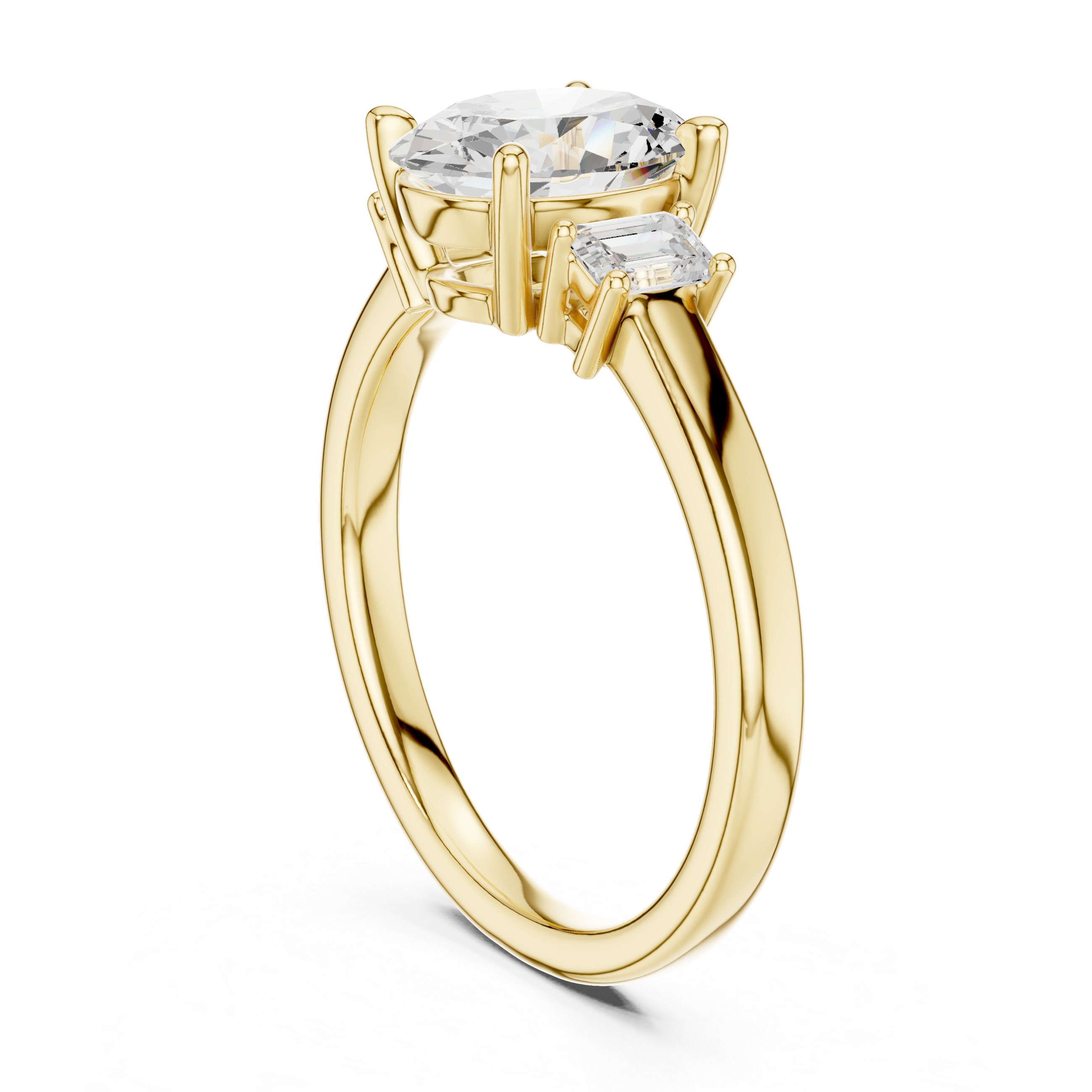 Lab created three-stone oval diamond ring with emeralds