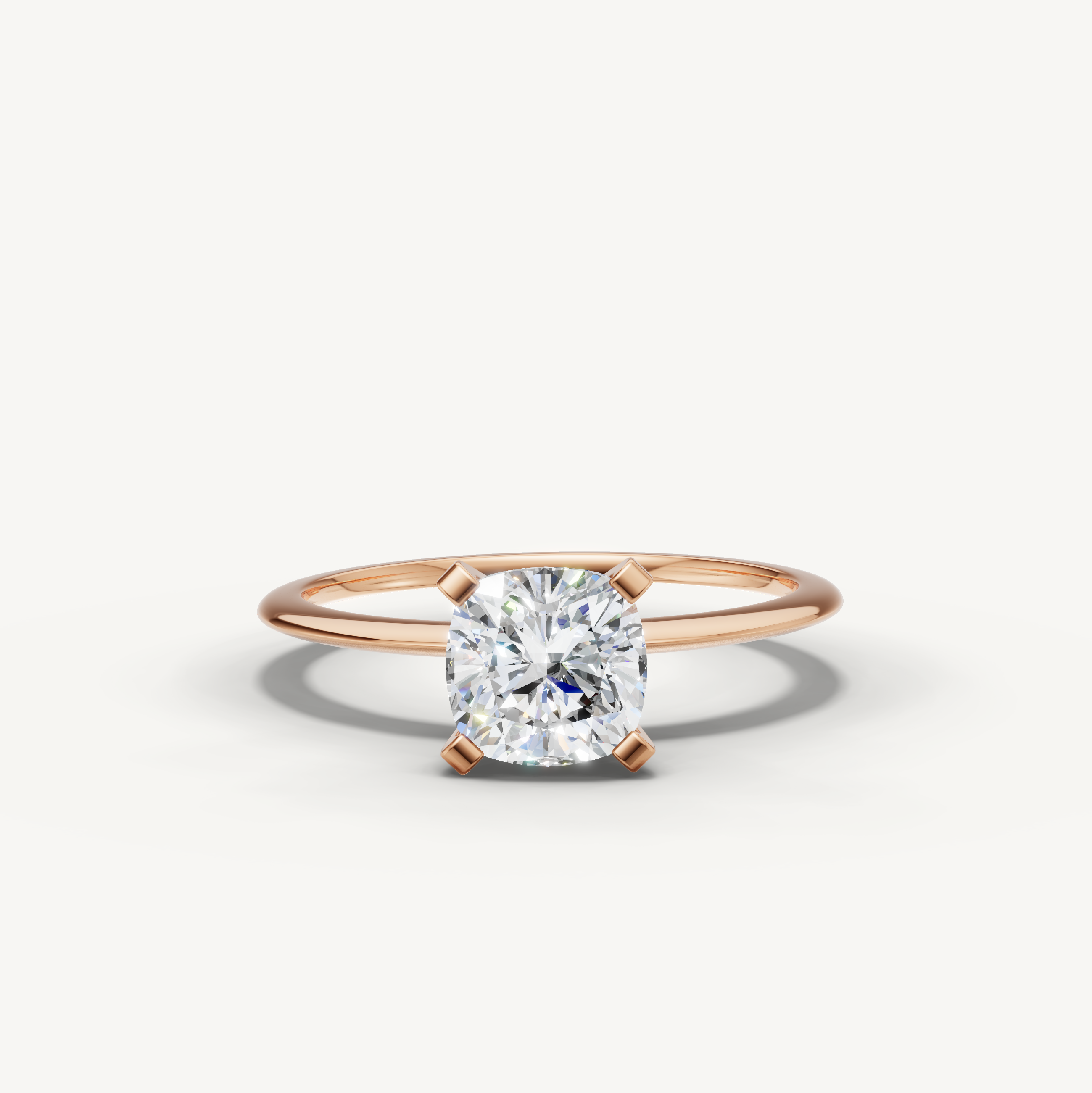Cushion cut lab grown diamond solitaire engagement ring in rose gold by Raul Diamonds