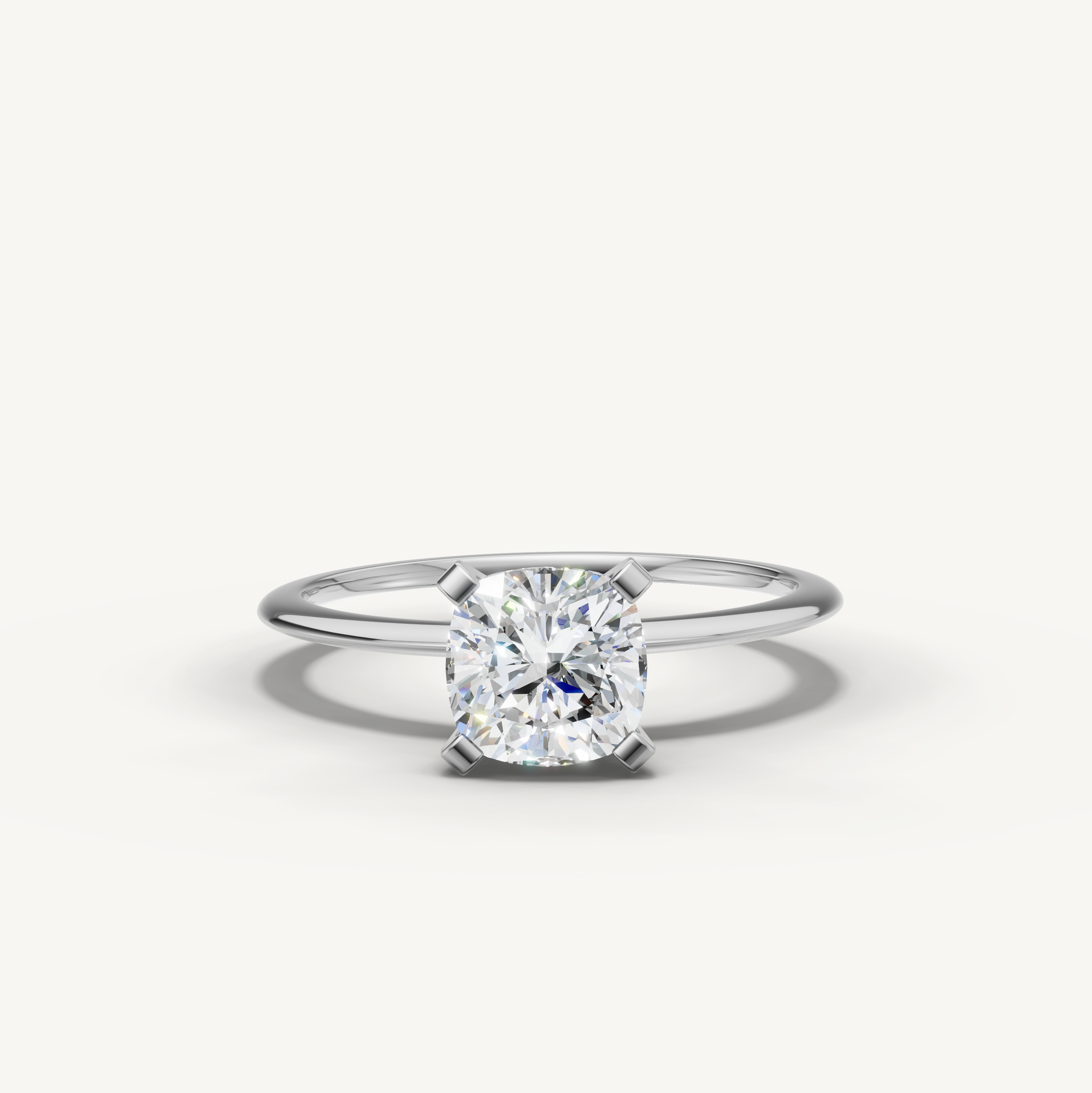 Cushion cut lab grown diamond solitaire engagement ring in white gold by Raul Diamonds